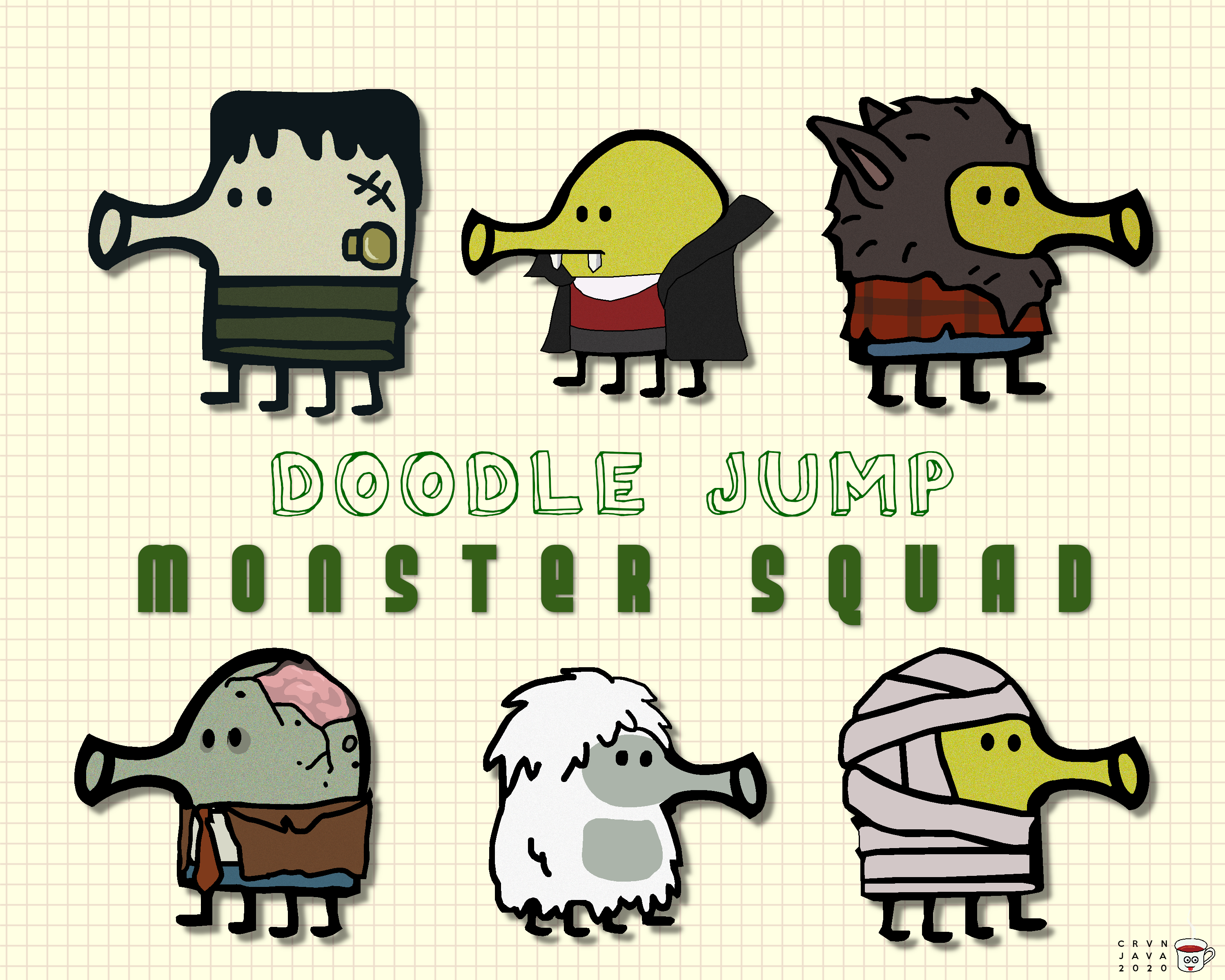 Doodle Jump Monster Squad. Monster squad, Doodles, Movie monsters