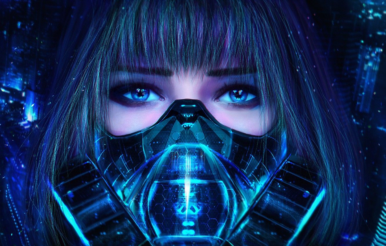 Wallpaper eyes, look, girl, mask, art, respirator, cyberpunk image for desktop, section фантастика