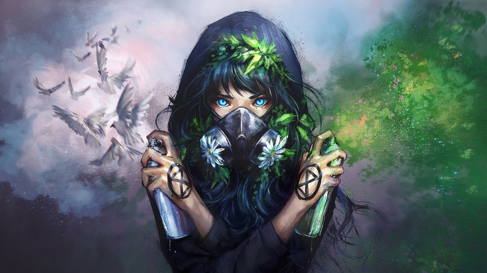 Wallpaper, anime girl, fantasy, gas mask 3840x2160