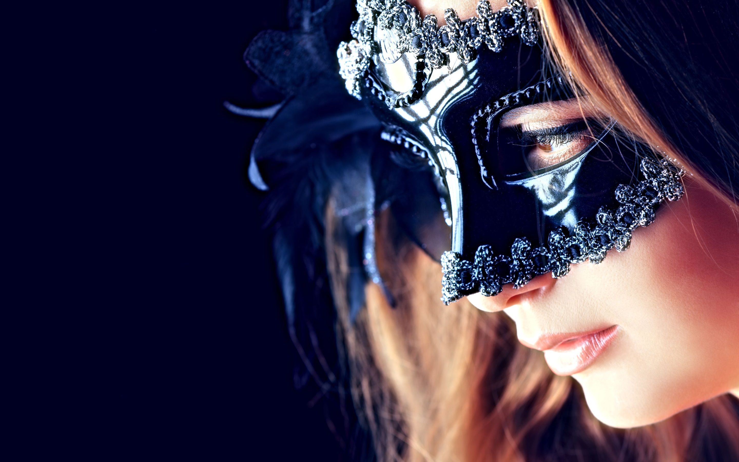 Wallpaper Mysterious girl, mask, eyes, mouth 2880x1800 HD Picture, Image