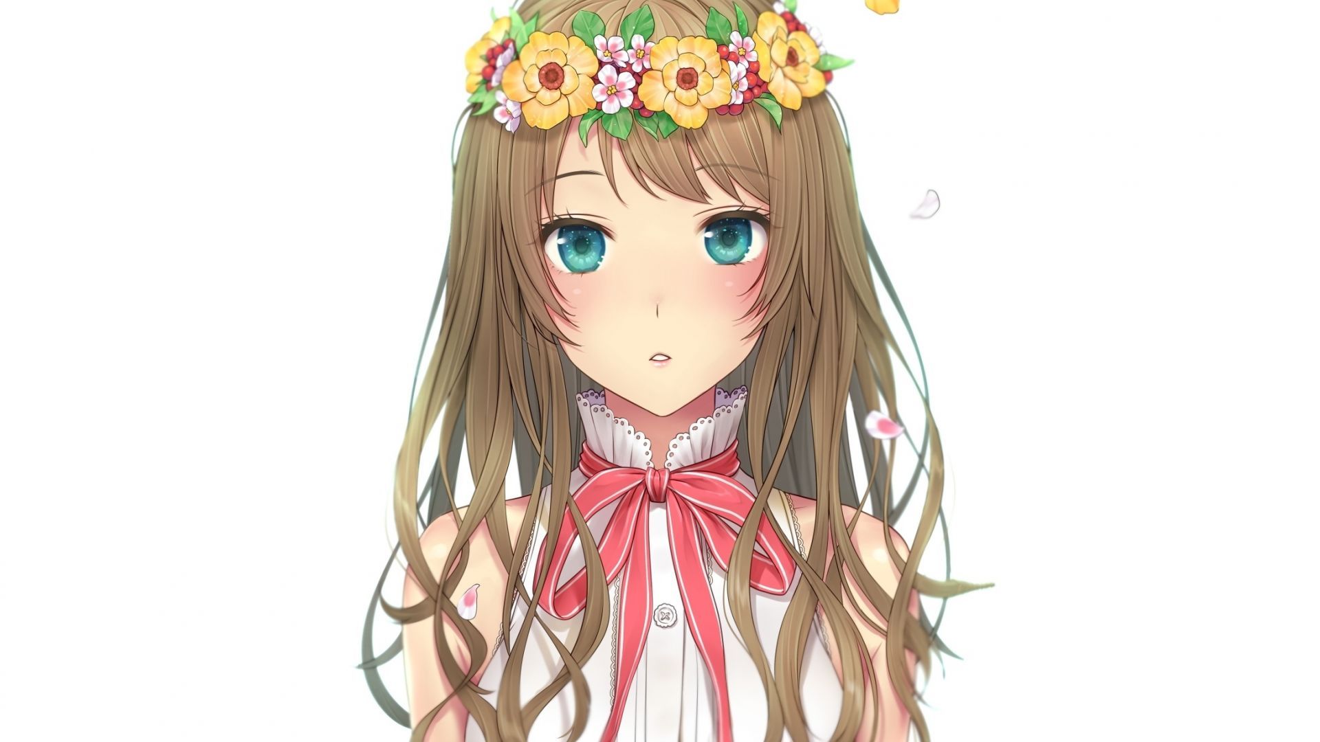 Desktop wallpaper cute, blue eyes, original, flowers crown, anime girl, HD image, picture, background, ef0428