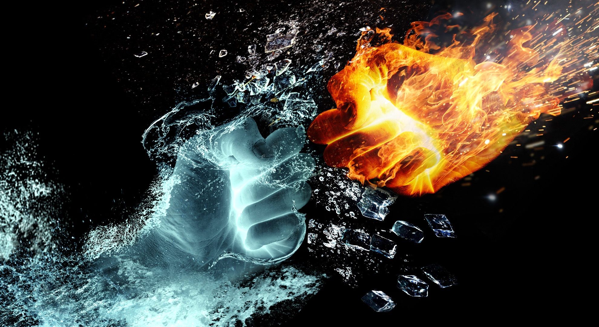 Artistic Fire Hand Ice Punch Wallpaper:1980x1080