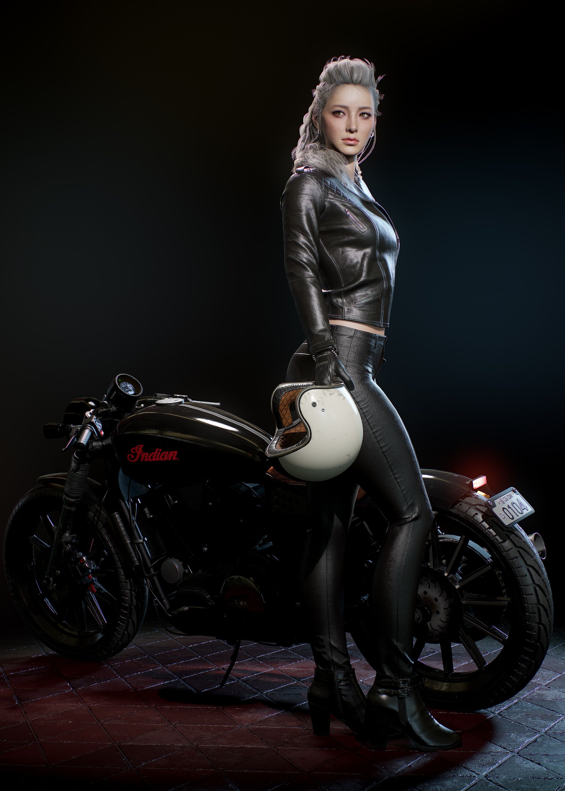 Wallpaper, Seungmin Kim, 3D, CGI, digital art, render, women, bikes, biker, jacket, helmet 1900x2660