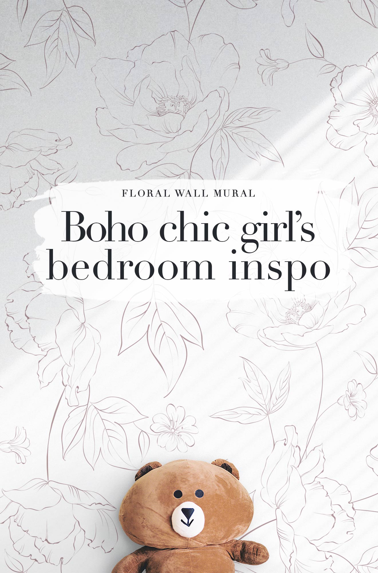 Boho Chic Girl's bedroom inspo. Delicate floral wallpaper