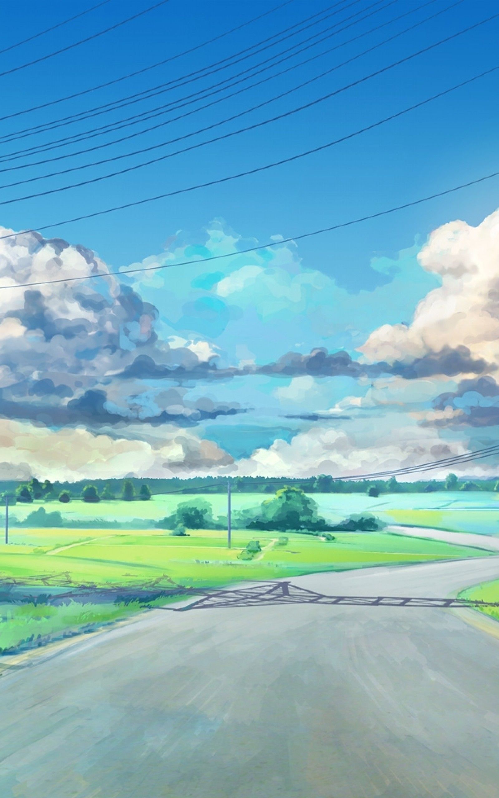 Download 1600x2560 Anime Landscape, Clouds, Grass, Field, Scenic, Summer Wallpaper for Google Nexus 10