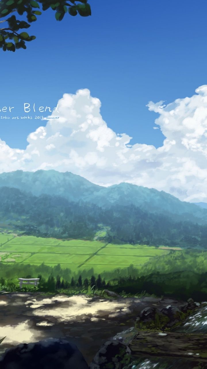 Wallpaper Clouds, Sky, Anime Scenery, Girl, Summer Blend, Field, Scenic