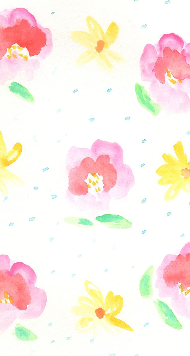Bright pretty watercolour floral pink yellow iphone wallpaper phone background lock screen. Watercolor pattern background, Flower wallpaper, iPhone wallpaper