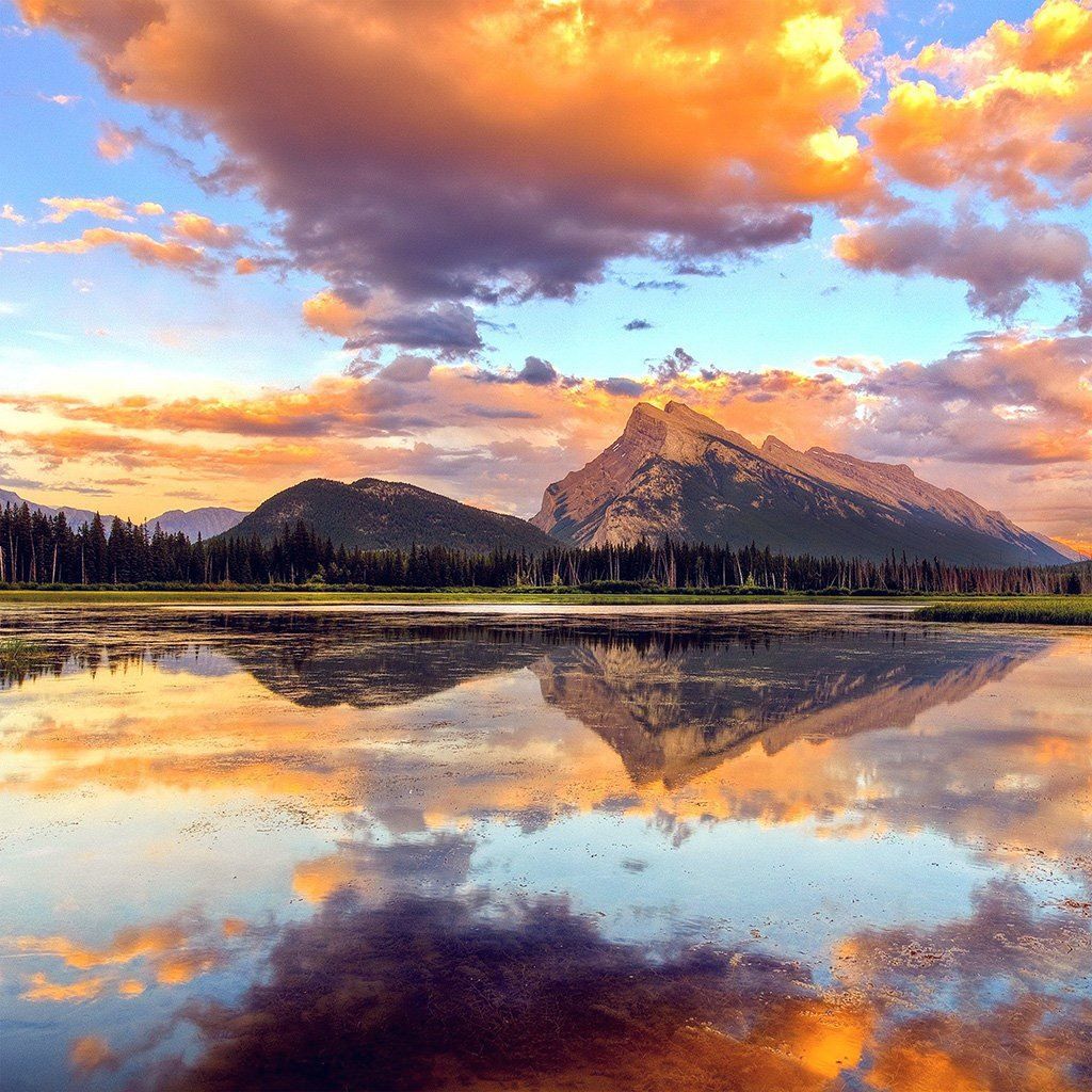 Mountain Lake Sunset Nature Summer iPad Wallpaper Free Download