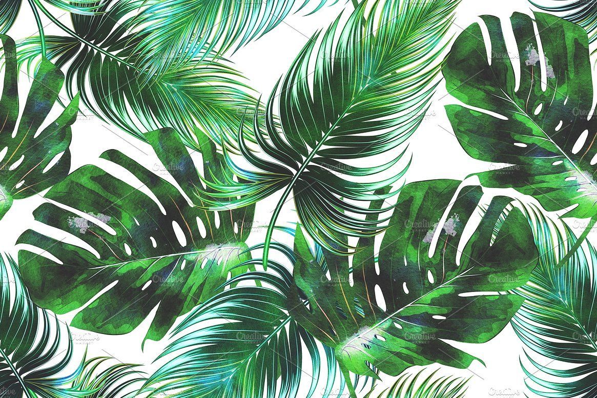 Watercolor tropical leaves pattern. Tropical leaves pattern, Leaf wallpaper, Leaf background