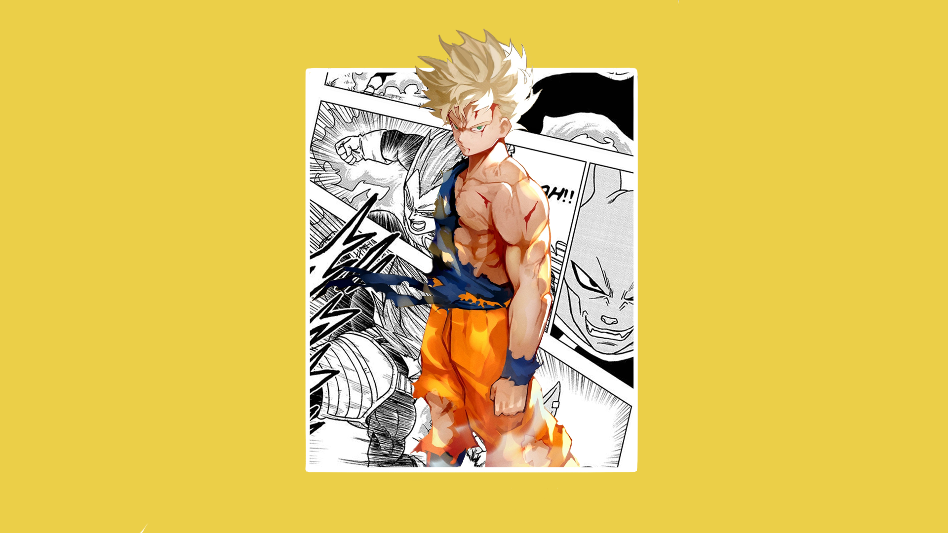 Wallpaper, Dragon Ball, Son Goku, manga, minimalism, simple background, picture in picture, anime boys, pixiv net en users 3584828 1920x1080