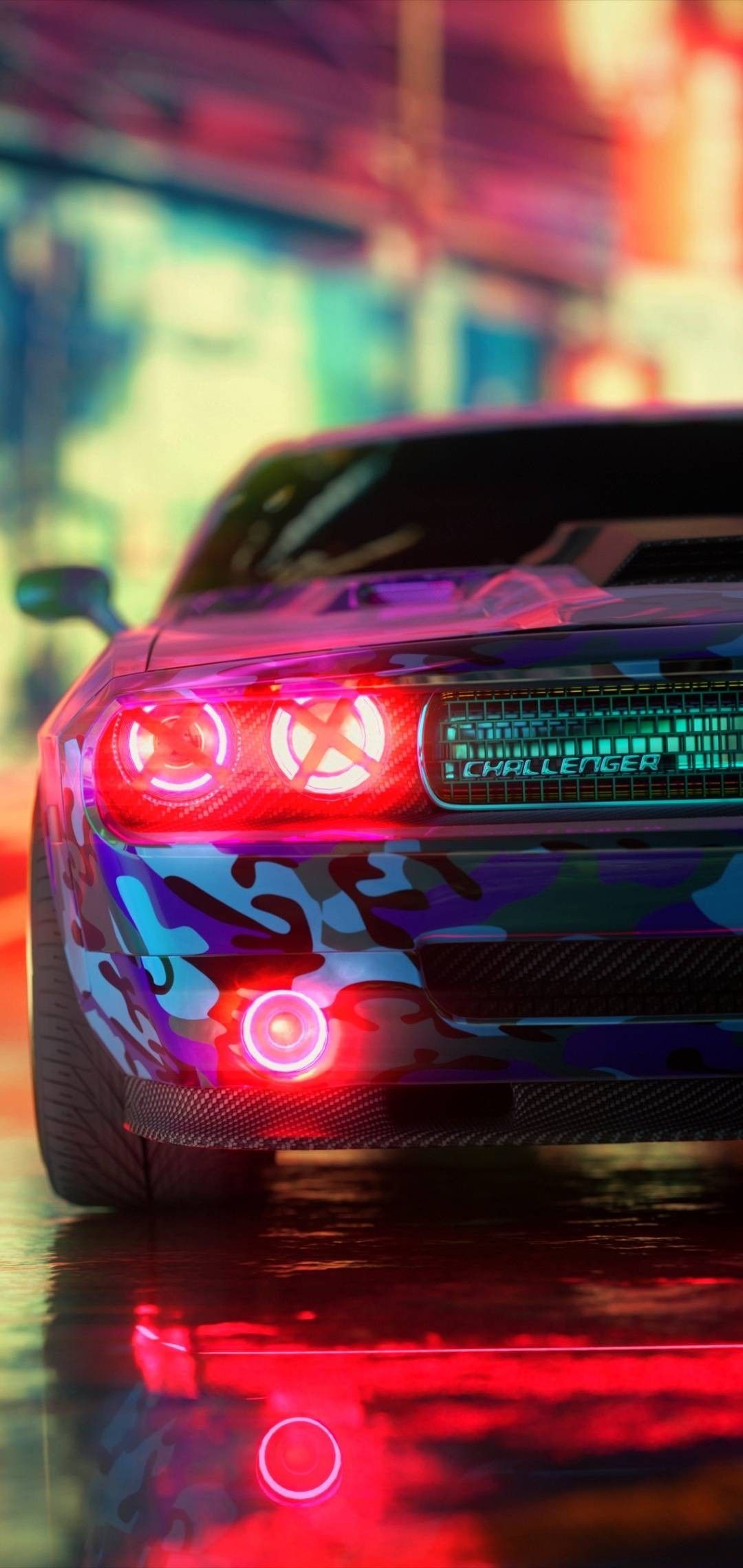 Dodge Challenger Neon Camo. Car iphone wallpaper, Dodge challenger, Mustang wallpaper