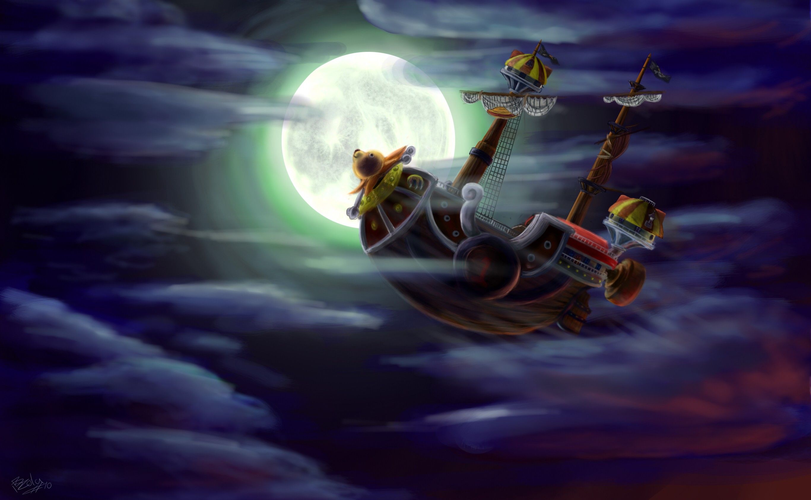 Wallpaper, One Piece, universe, mythology, ghost ship, Thousand Sunny, darkness, screenshot, computer wallpaper, atmosphere of earth, fictional character, outer space 2733x1687