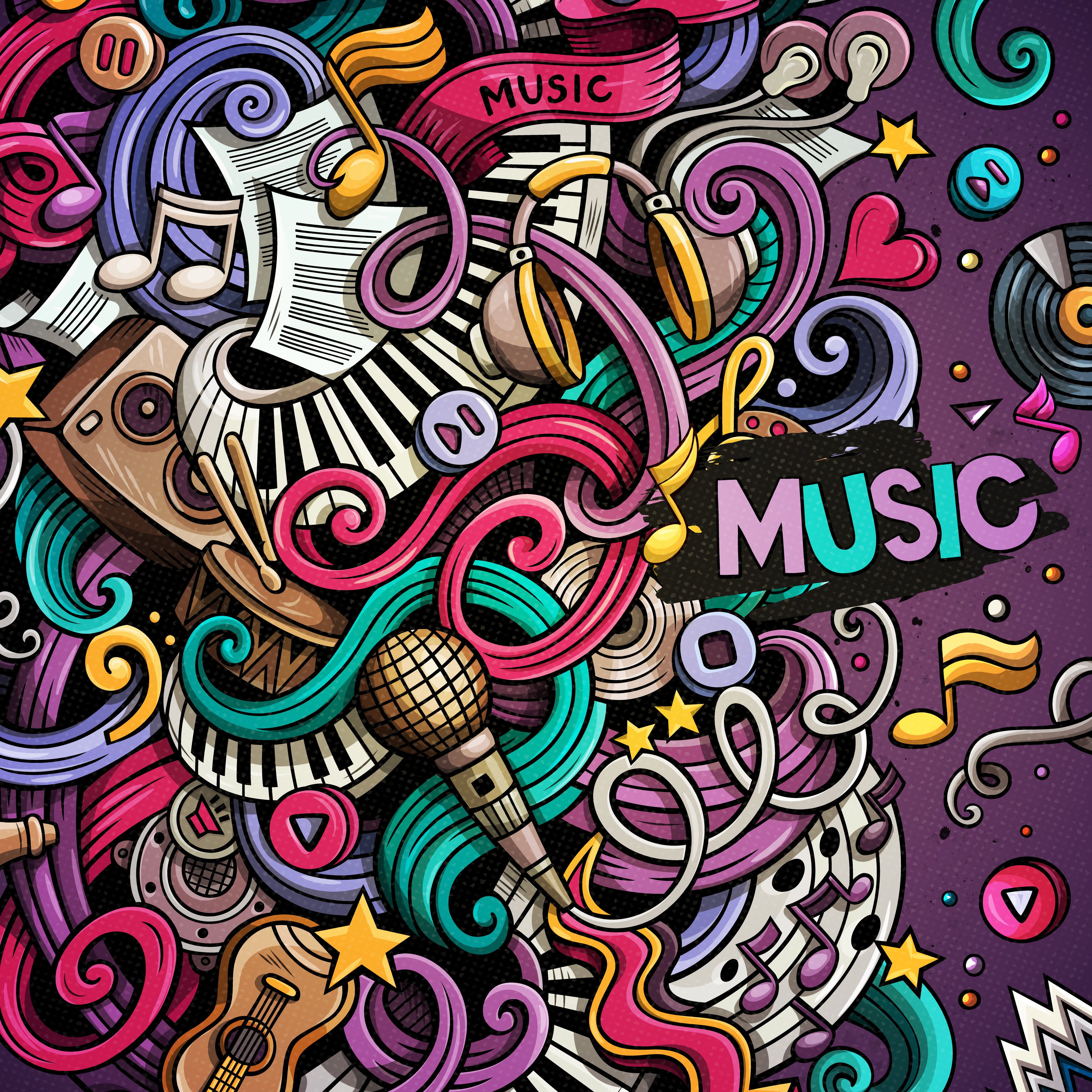 Assorted Color Instrument Collage Artwork #music #doodles #colorful Musical Instruments #patterns K #wallpaper. Music Doodle, Collage Artwork, Music Wallpaper