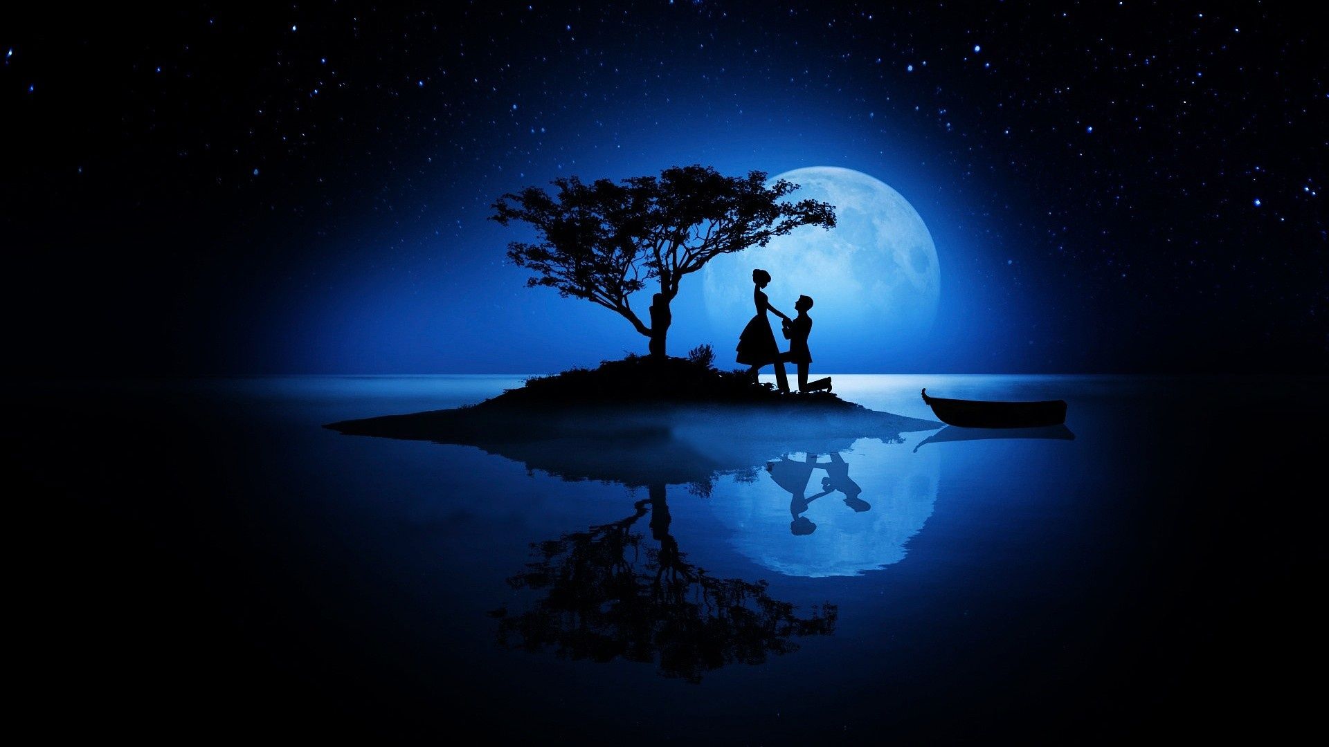 Love Couples in Moonlight Wallpaper