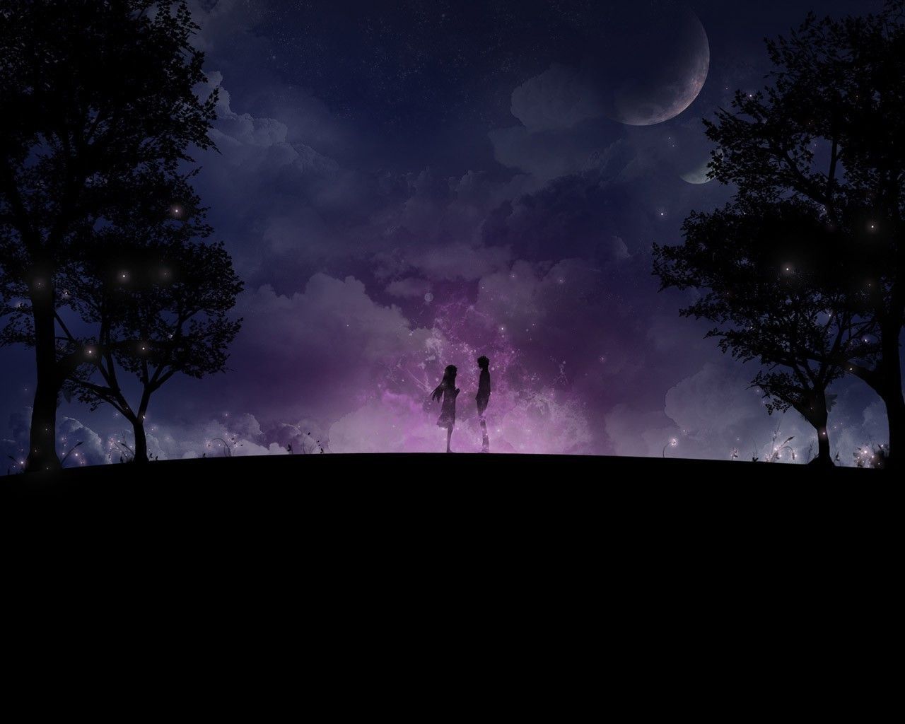 moon, Space, Stars, Trees, Couple Wallpaper HD / Desktop and Mobile Background