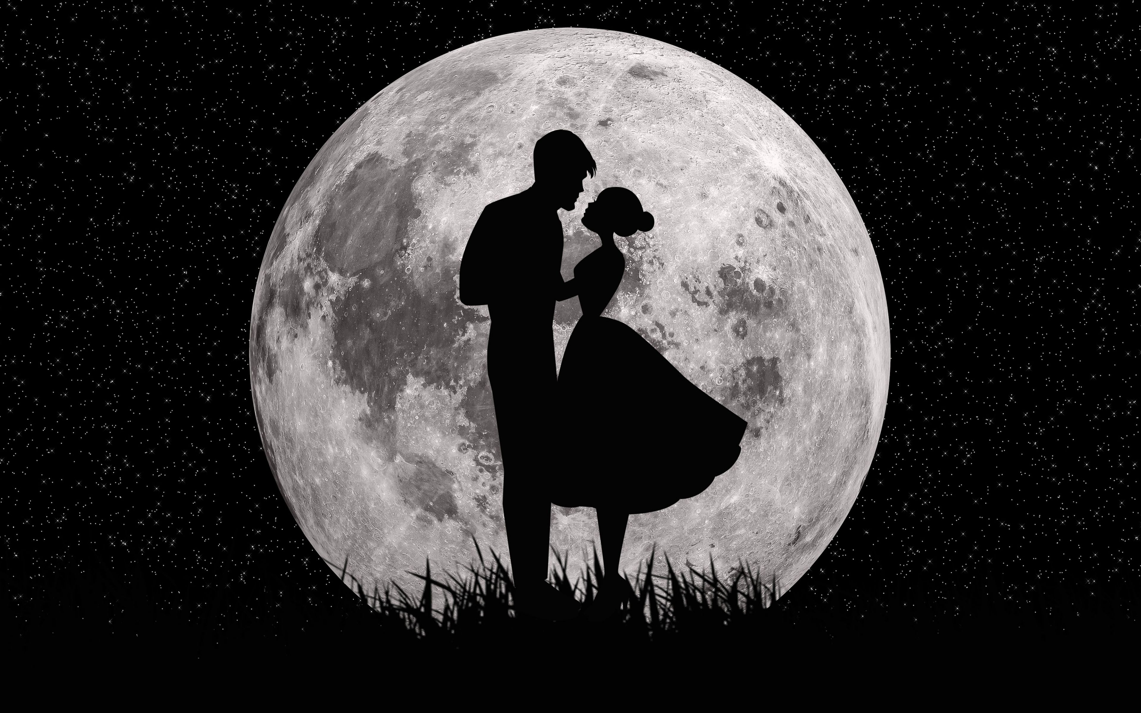 Couple Romantic Moon Night HD Wallpaper
