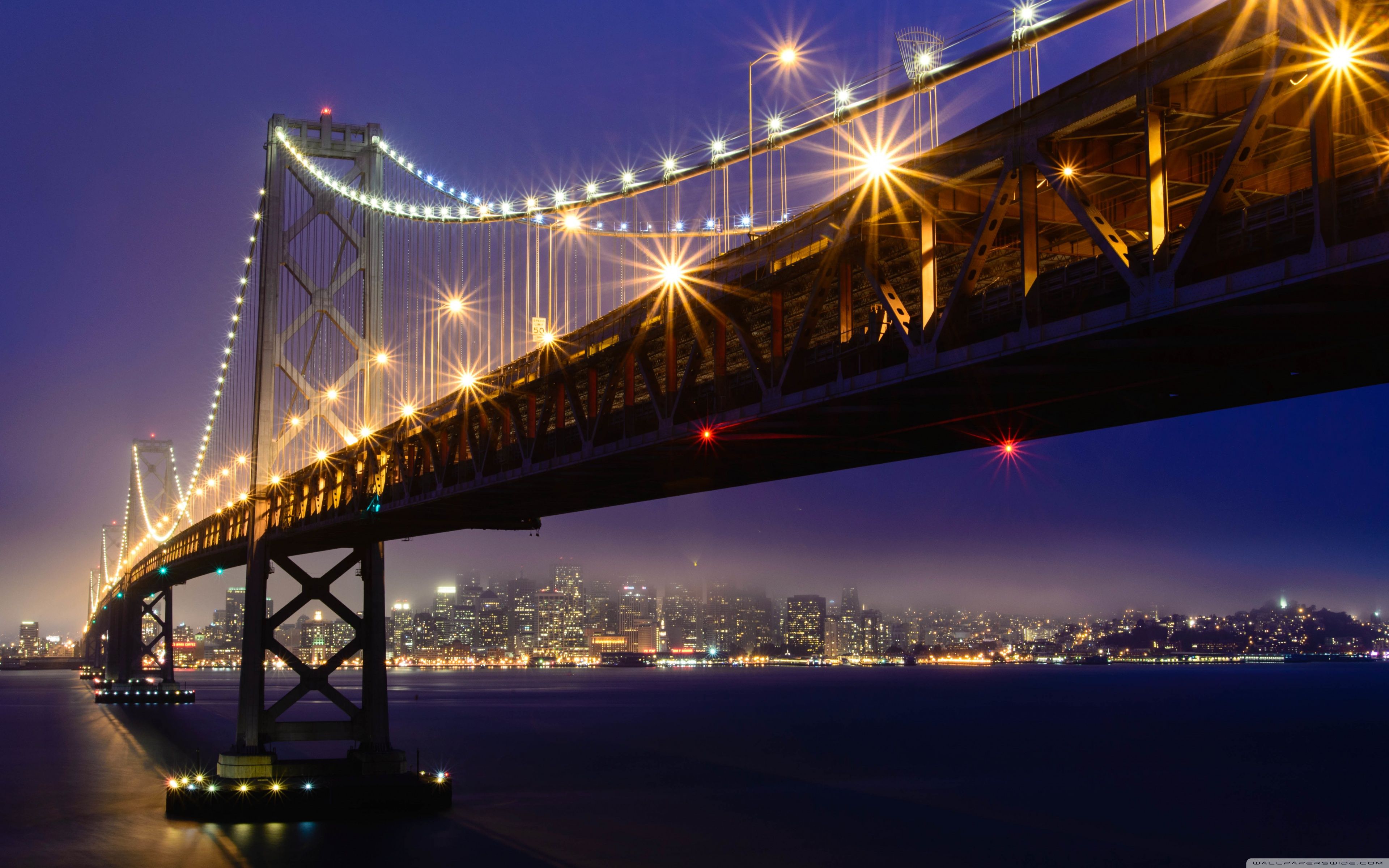 Download San Francisco Oakland Bay Bridge, Lights, Fog UltraHD Wallpaper