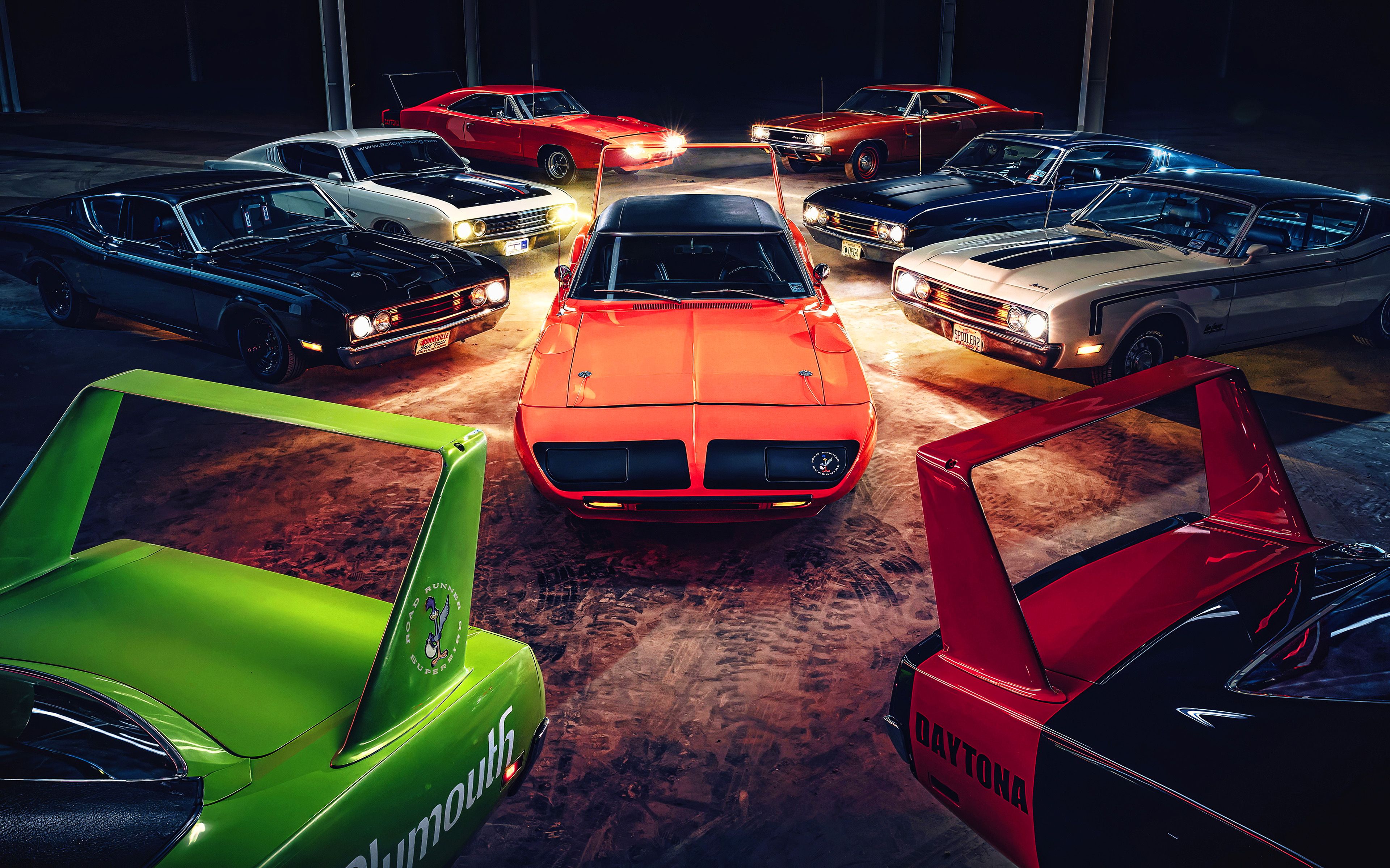 Download wallpaper 4k, Dodge Charger Daytona, Plymouth Superbird, retro cars, 1969 cars, muscle cars, american cars, Dodge, Plymouth for desktop with resolution 3840x2400. High Quality HD picture wallpaper