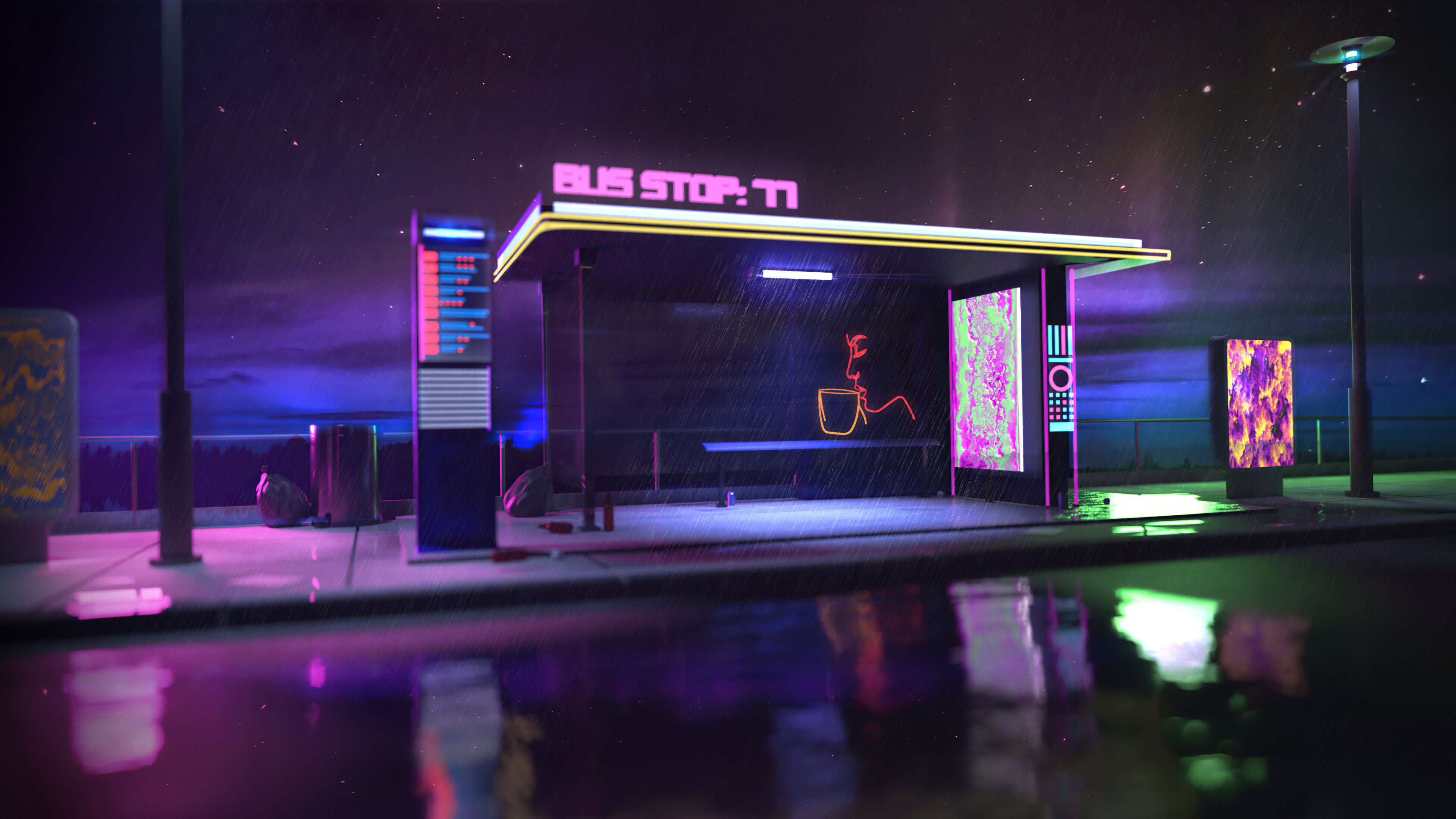 Bus Stop Cyberpunk 4k, HD Artist, 4k Wallpaper, Image, Background, Photo and Picture