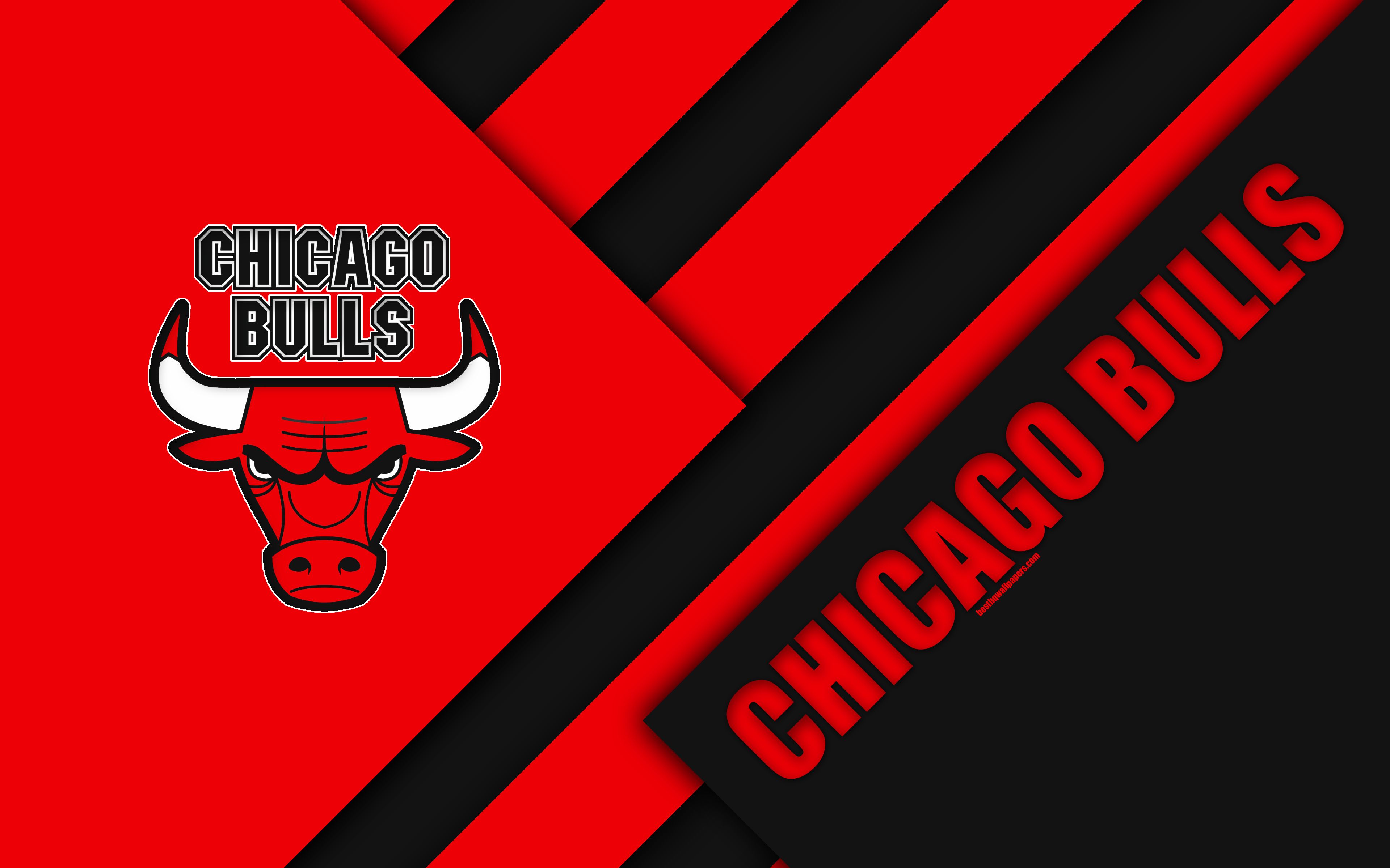 Download wallpaper Chicago Bulls, 4k, logo, material design, American Basketball Club, black and red abstraction, NBA, Chicago, Illinois, USA, basketball for desktop with resolution 3840x2400. High Quality HD picture wallpaper