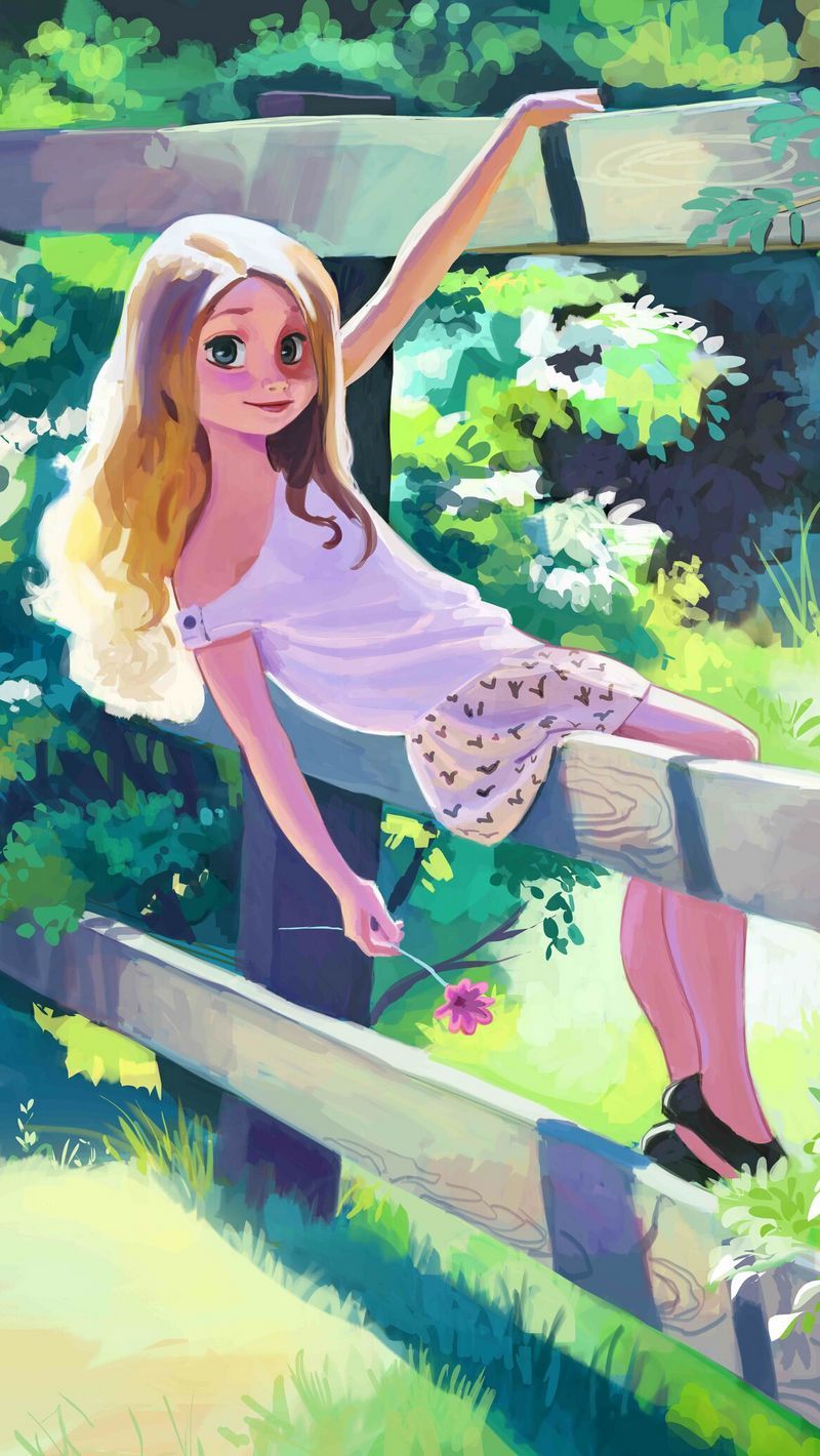 Download Wallpaper 800x1420 Girl, Art, Summer, Fence, Walk Iphone Se 5s 5c 5 For Parallax HD Background