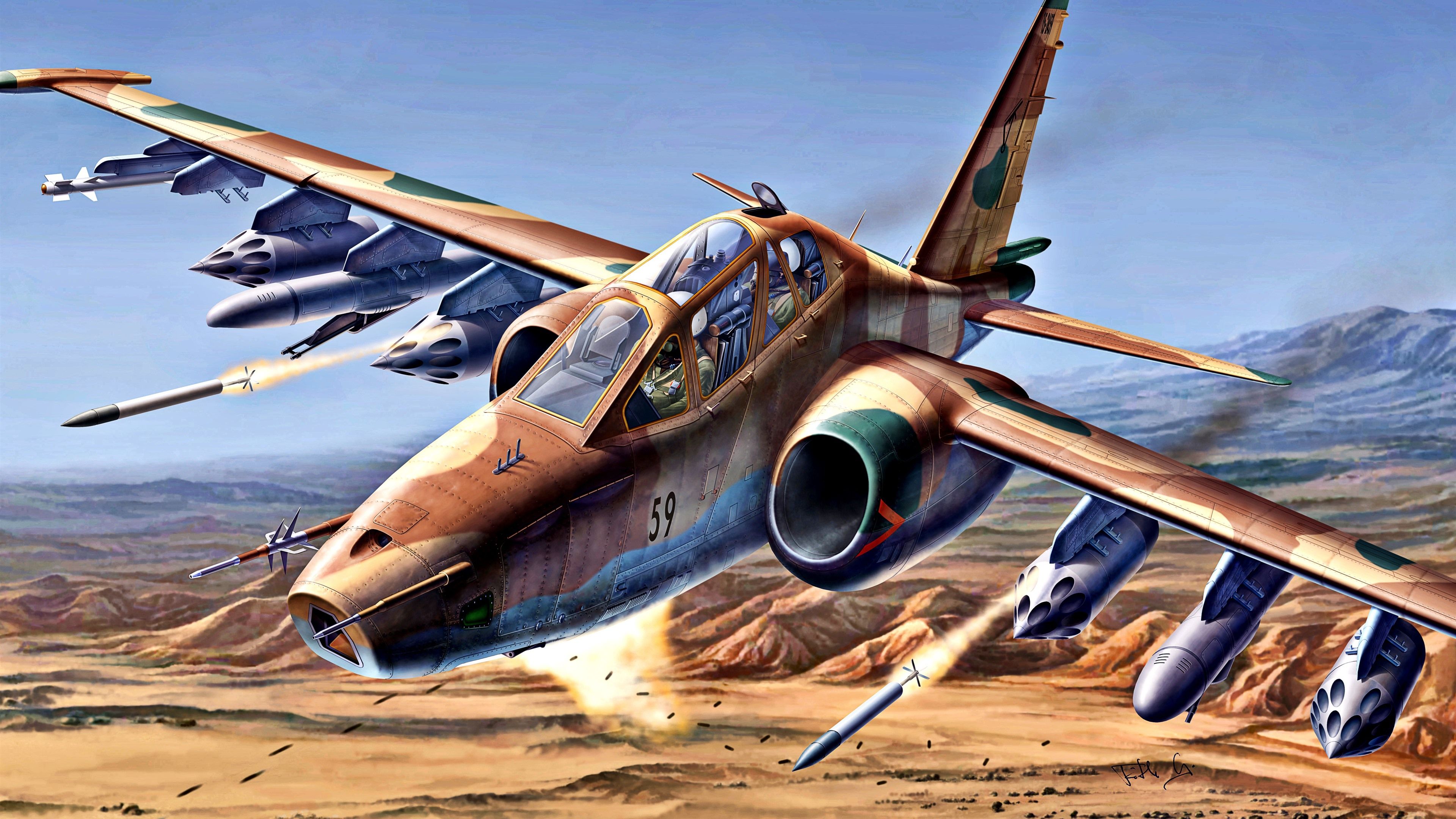 Wallpaper Su 25 Military Aircraft, Art Painting 3840x2160 UHD 4K Picture, Image