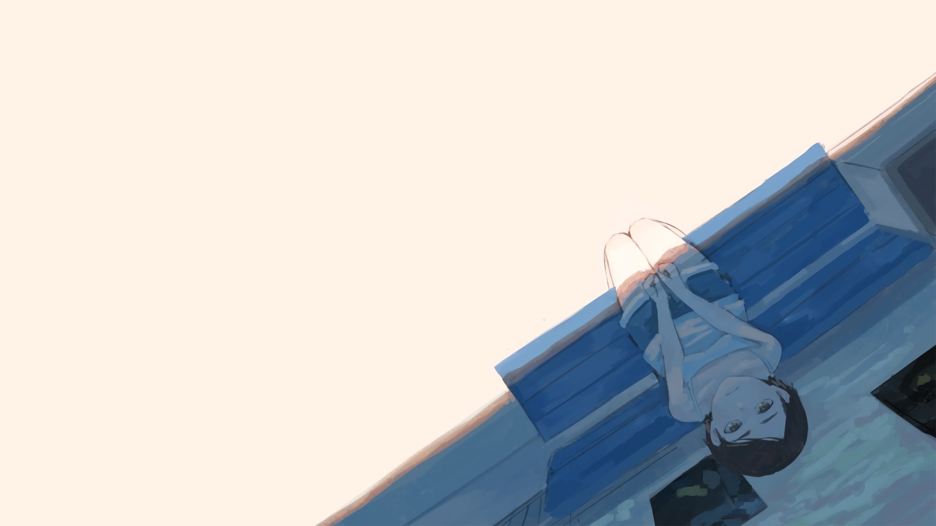 Wallpaper, manga, anime girls, minimalism, simple background, summer, Sunny, schoolgirl, looking into the sky 1920x1080