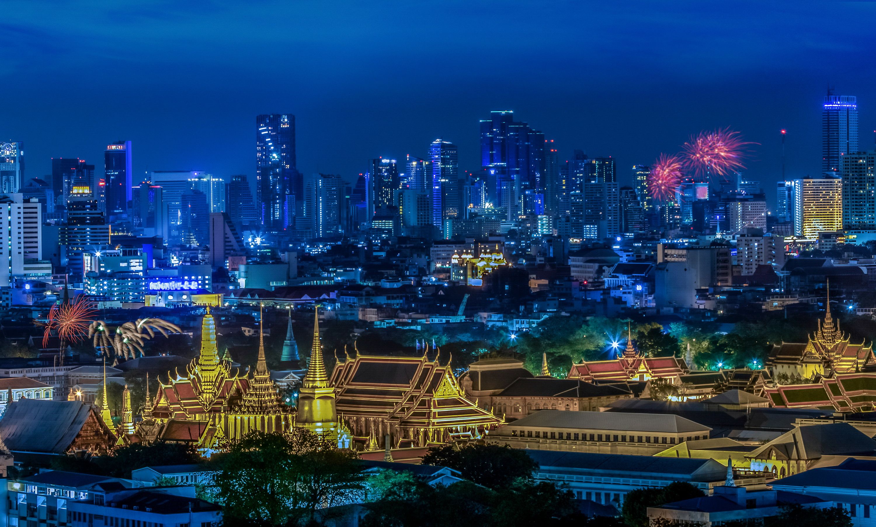 Desktop Wallpaper Bangkok Thailand Fireworks Megapolis 3000x1805