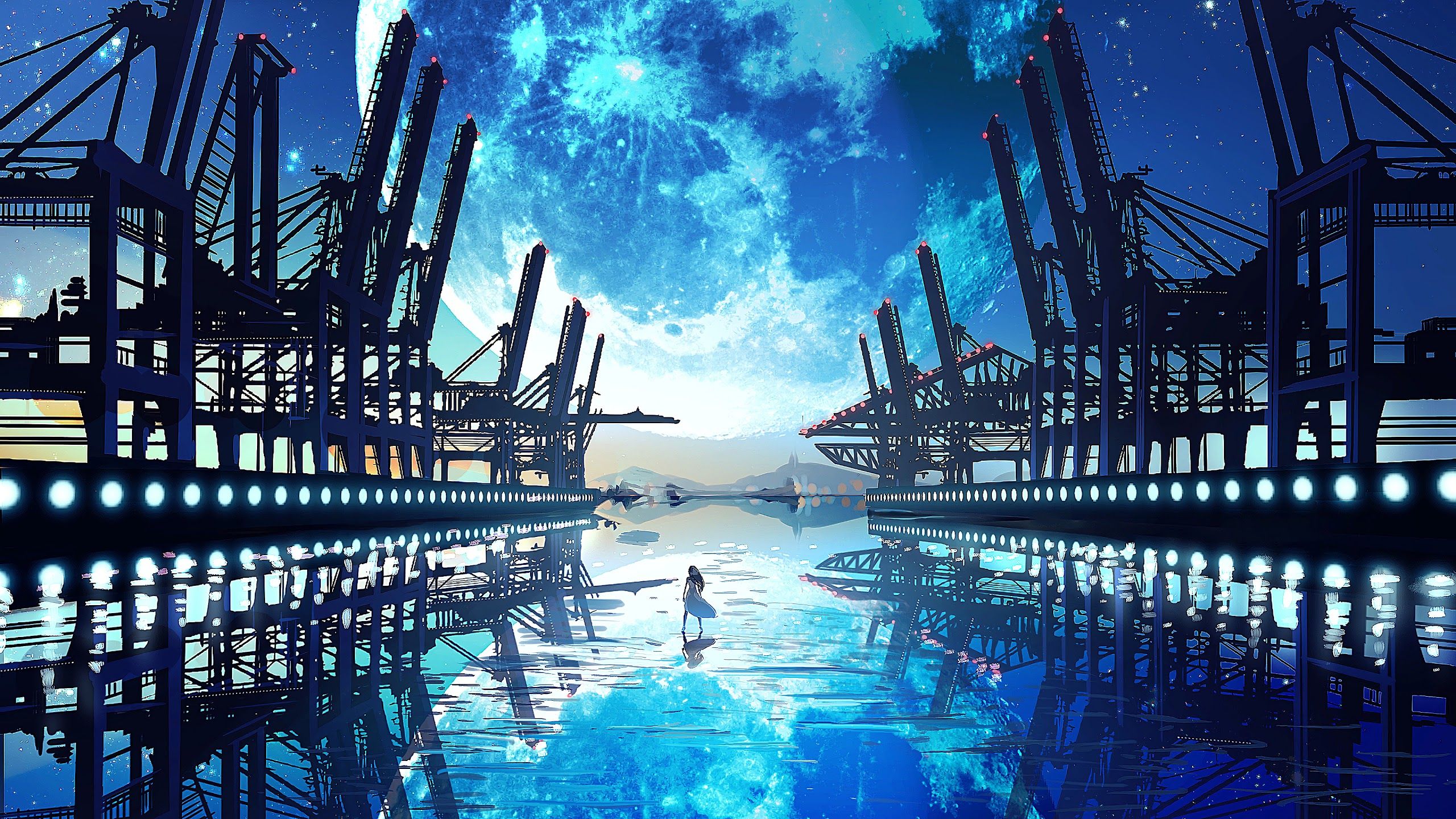 Anime, Scenery, Landscape, Moon, 4k, 3840x HD Wallpaper