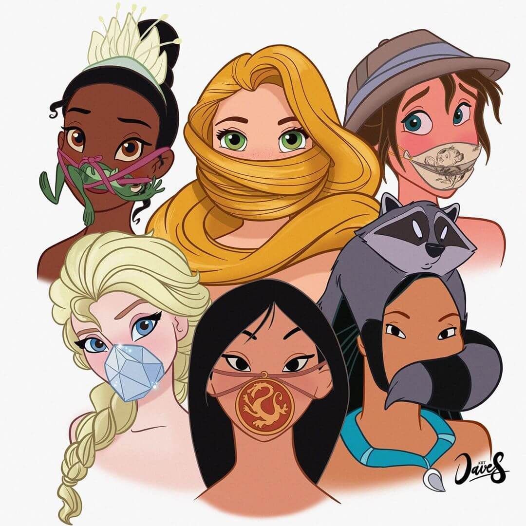 image Show Disney Princesses Wearing Face Masks. Inside the Magic. Disney art, Disney, Disney princess drawings