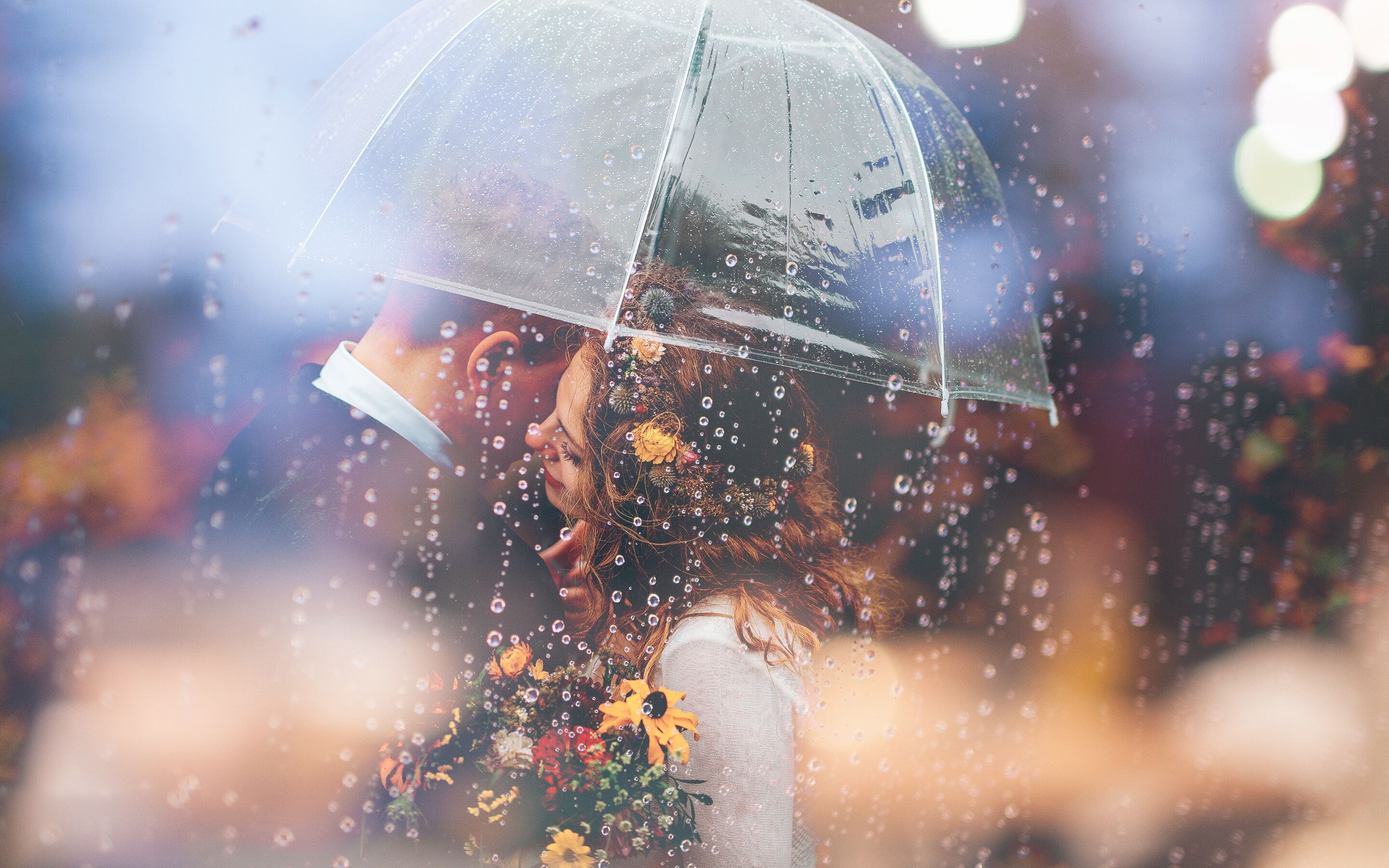 Married Couple Romantic Umbrella Raining Weeding Macbook Pro Retina HD 4k Wallpaper, Image, Background, Photo and Picture