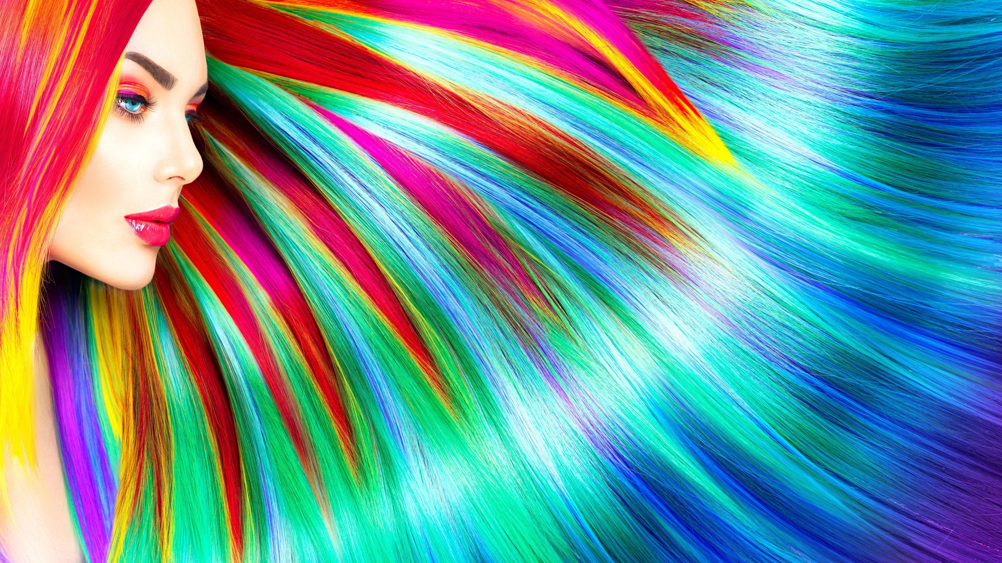 Rainbow Colorful Girl Hairs 5k Rainbow Wallpaper, Hd Wallpaper, Hairs Wallpaper, Girls Wallpaper, Colorful. Colorful Girl, Abstract Wallpaper, Girl Hairstyles