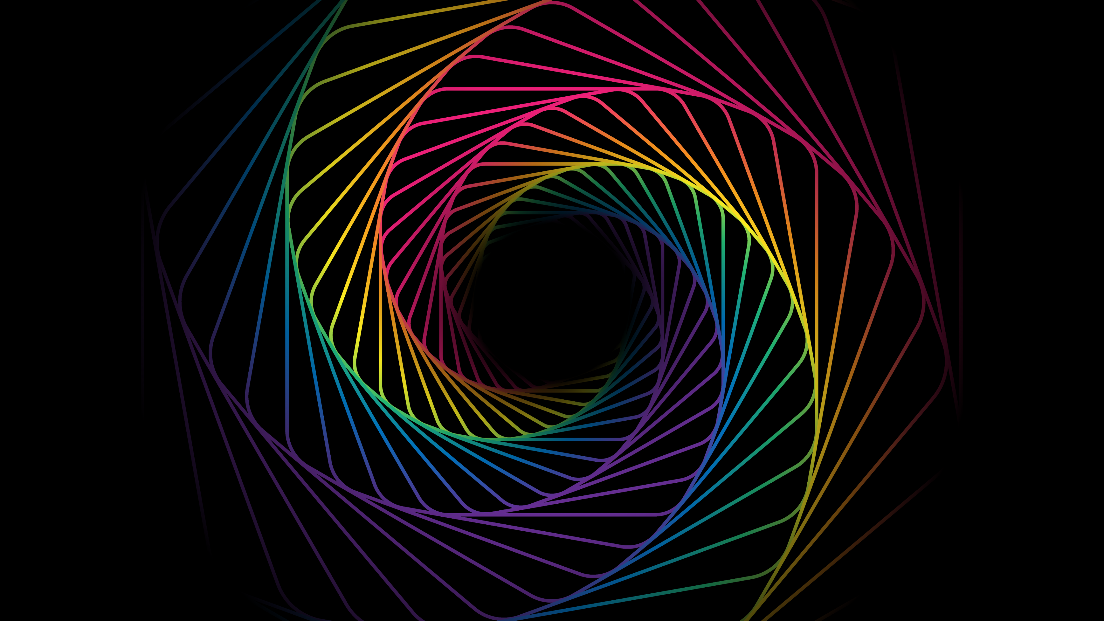 Cosmic Wallpaper 4K, Rainbow, Swirl, Spiral, Black background, Abstract