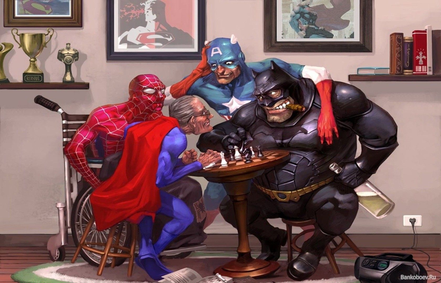 batman old spiderman captain america superman funny hero 1680x1080 wallpaper