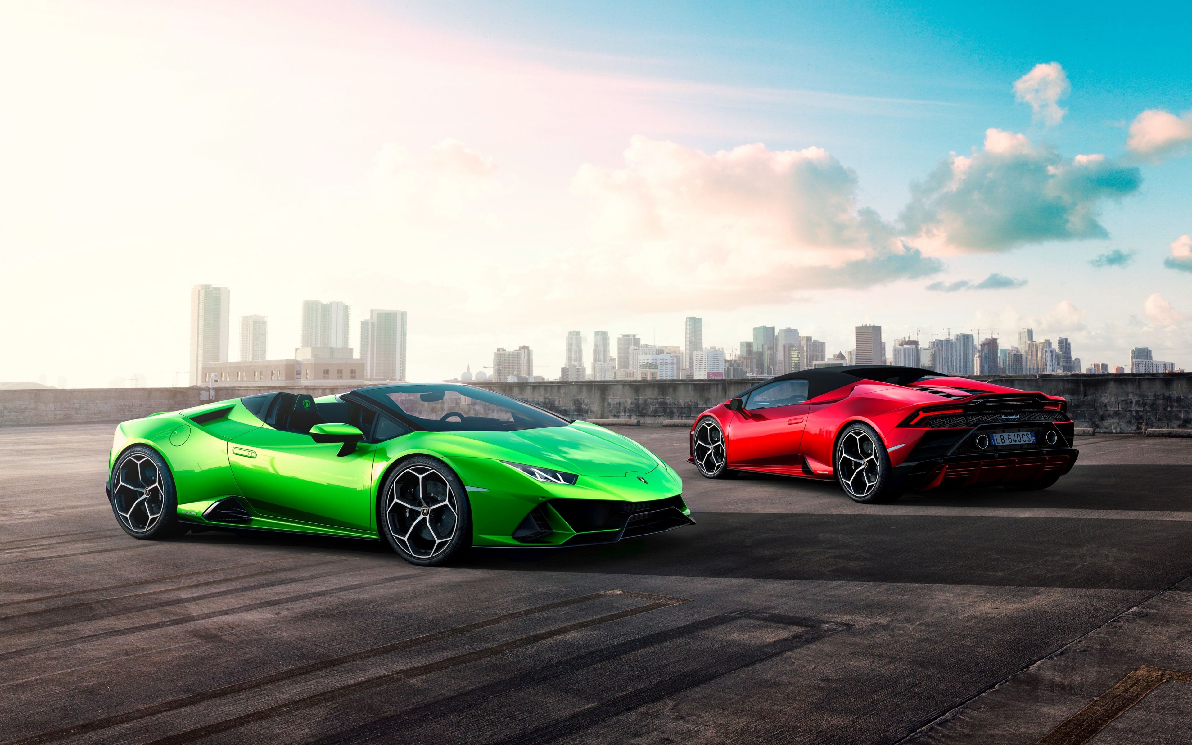 Download Two cars, red and green car, Lamborghini Huracan wallpaper, 3840x 4K Ultra HD 16: Widescreen
