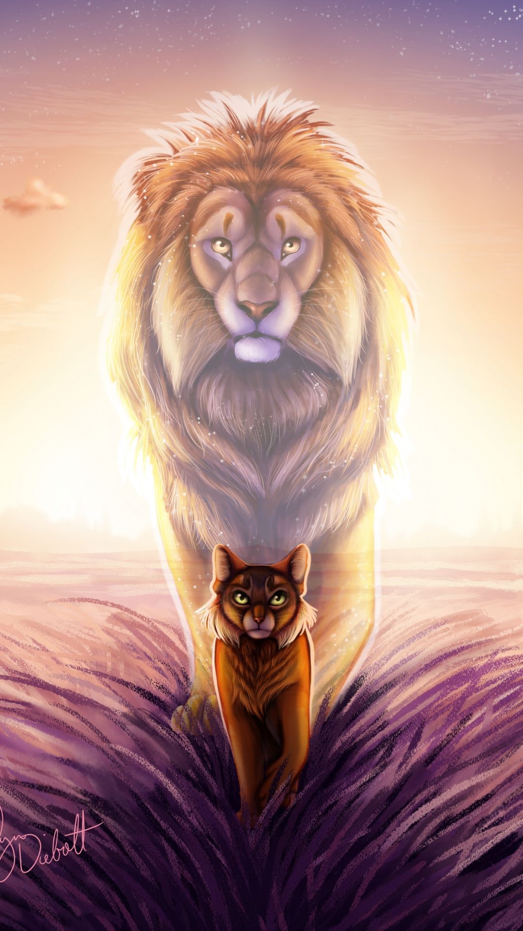 Mighty lion, walk, landscape, fantasy, art, 1080x1920 wallpaper. Cat art, Warrior cats, Art