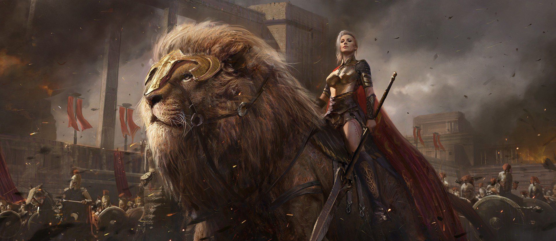 warrior armor fantasy art lion wallpaper