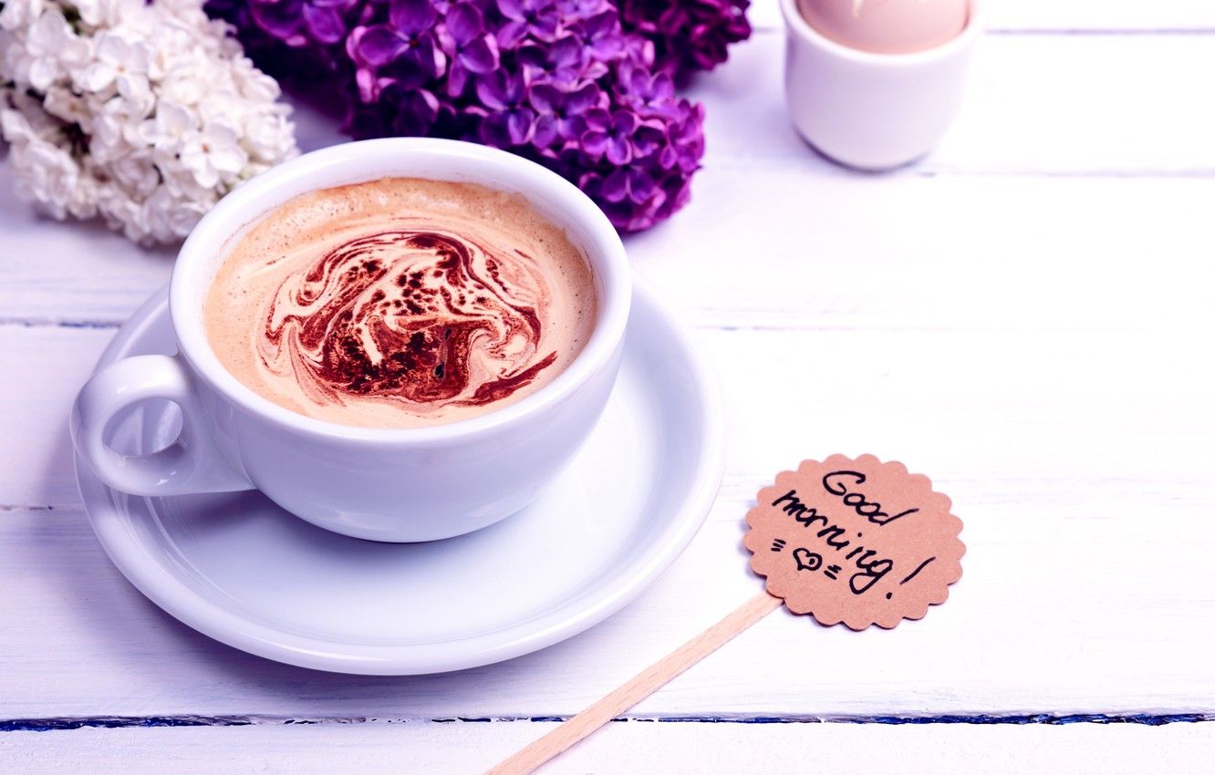 Wallpaper flowers, coffee, morning, Cup, flowers, cup, Good Morning, coffee, lilac image for desktop, section настроения