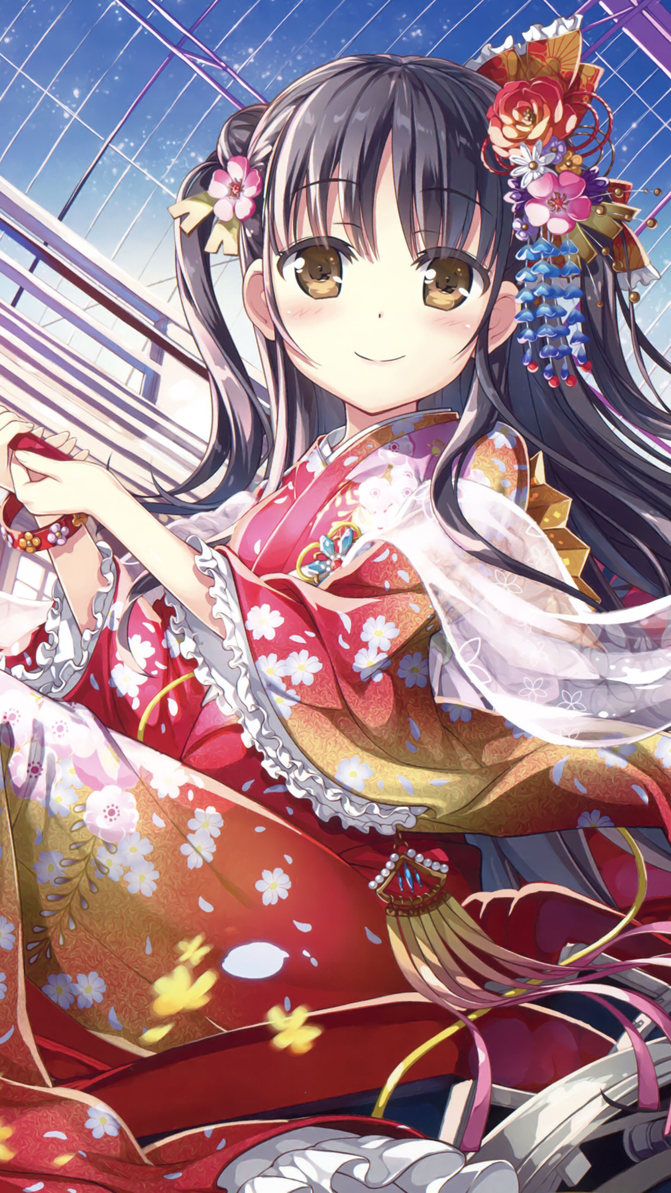 Anime, Cute, Girl, Kimono, 4K phone HD Wallpaper, Image, Background, Photo and Picture. Mocah HD Wallpaper
