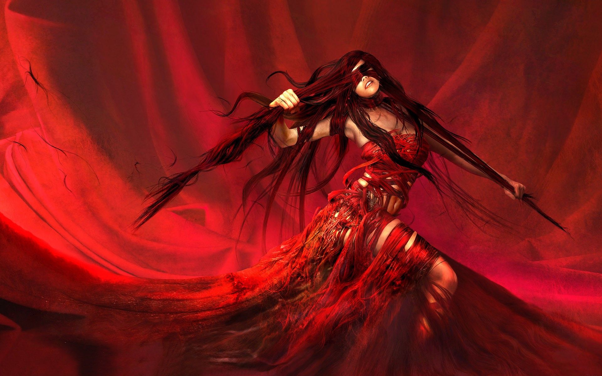 women, red, fantasy art wallpaper