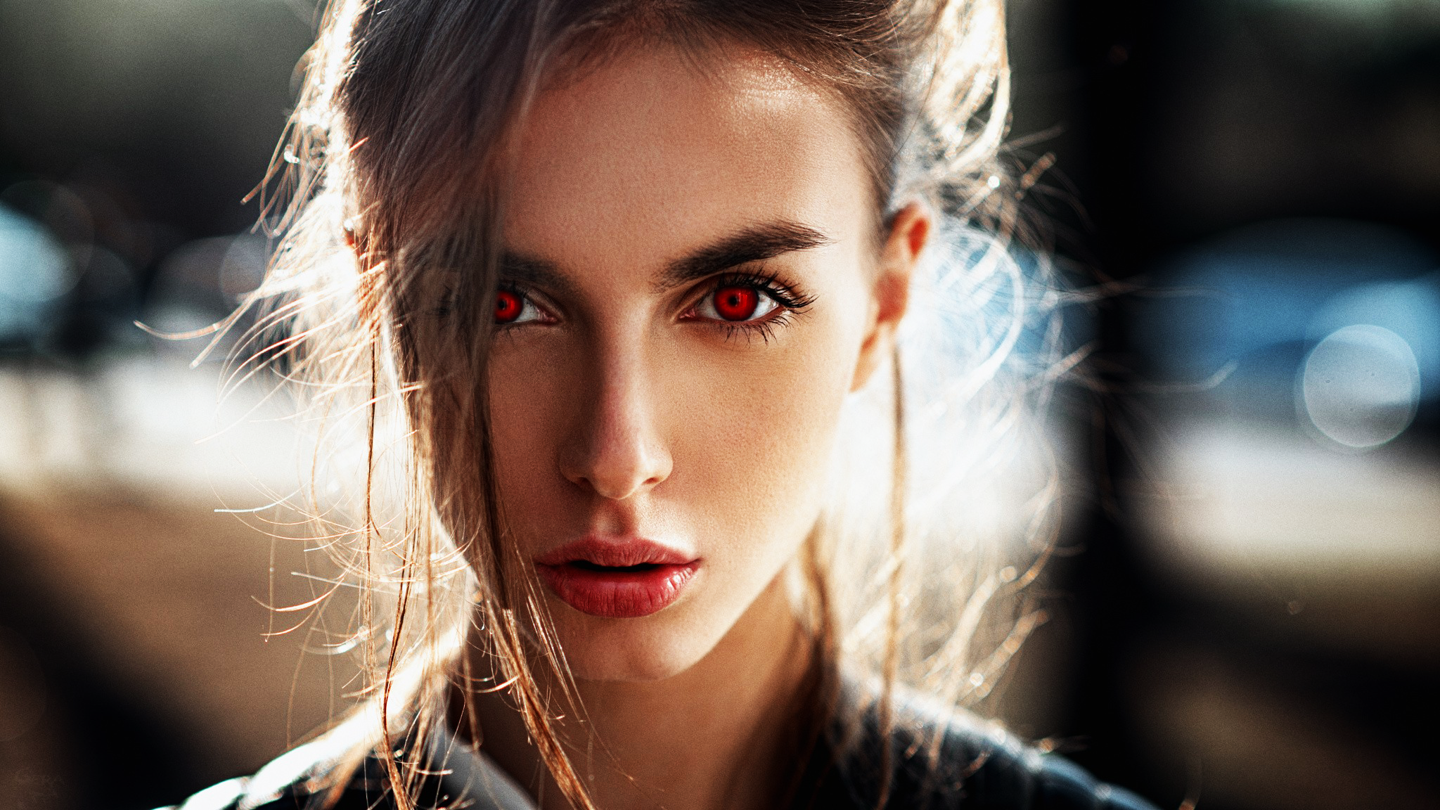 Wallpaper, women, red eyes 2048x1152