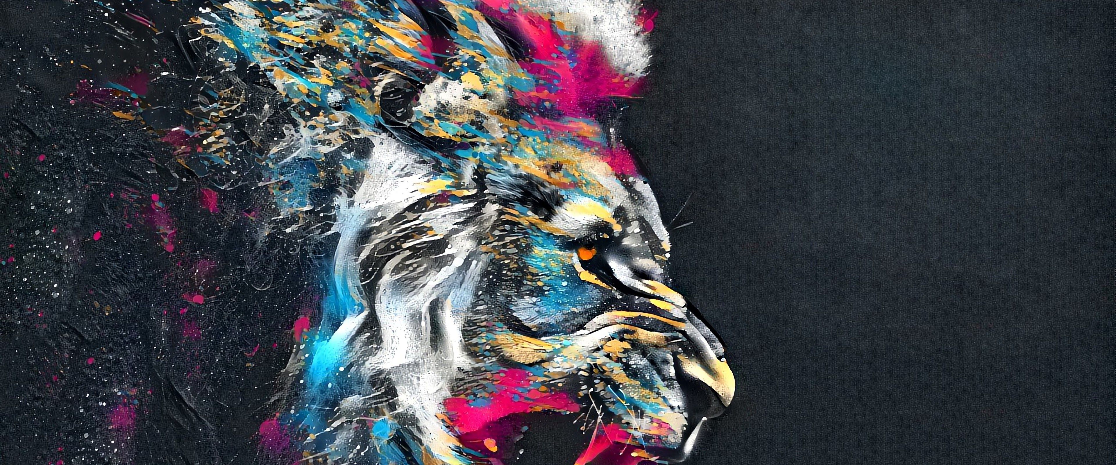 Lion Roar Animal Abstract Colorful 4K Wallpaper
