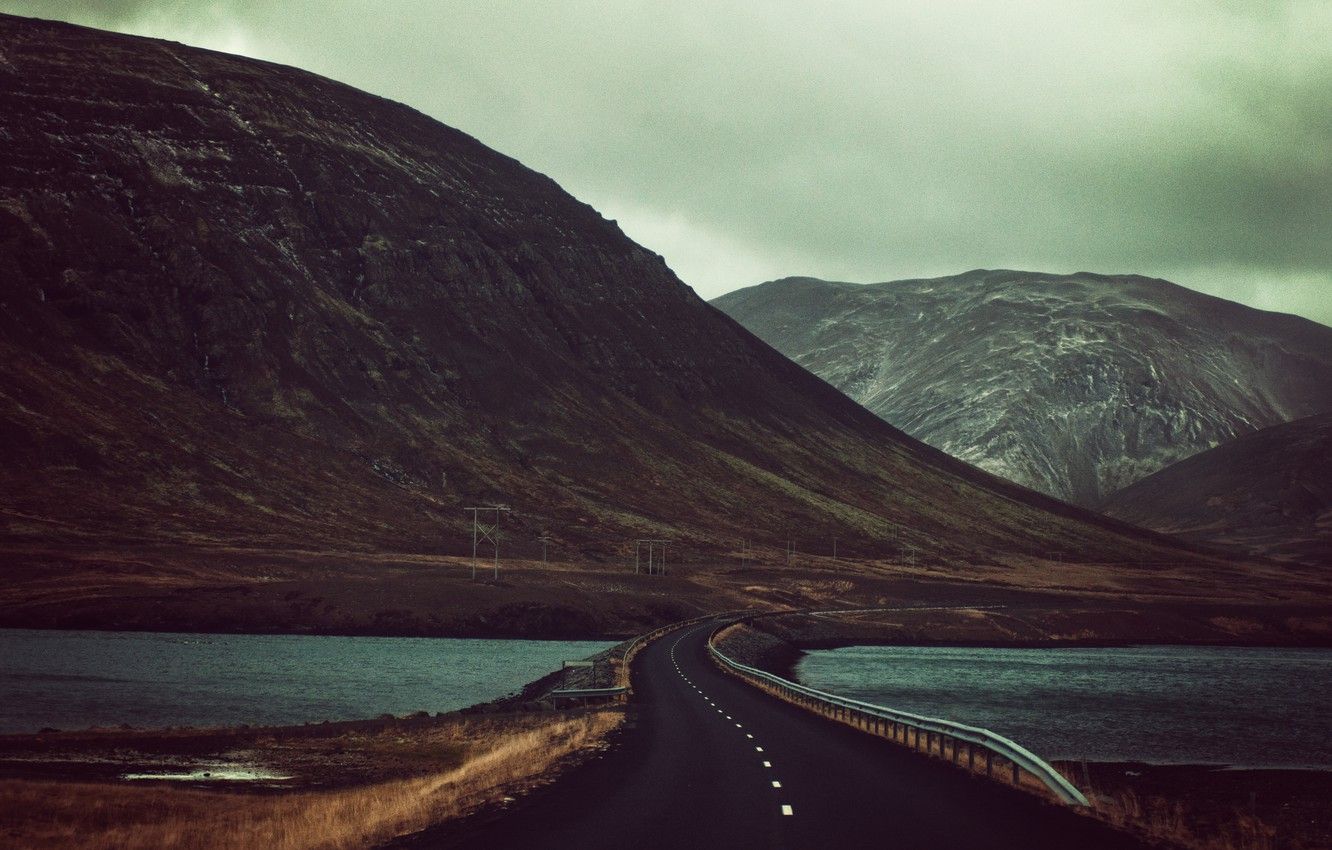 Wallpaper dark, road, autumn, mountains, hills, dull image for desktop, section пейзажи