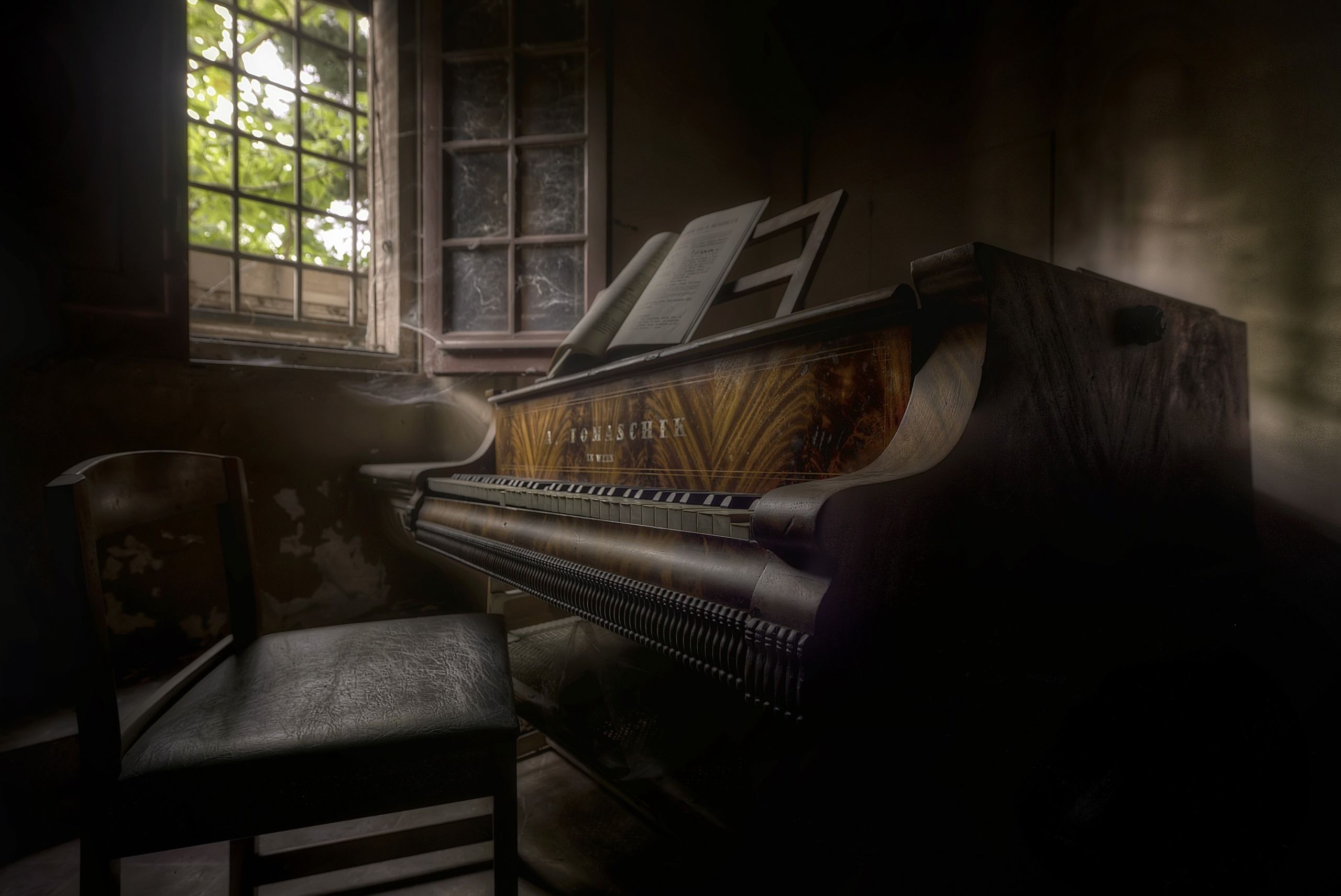 dark, Piano, Room, Window, Musical instrument Wallpaper HD / Desktop and Mobile Background