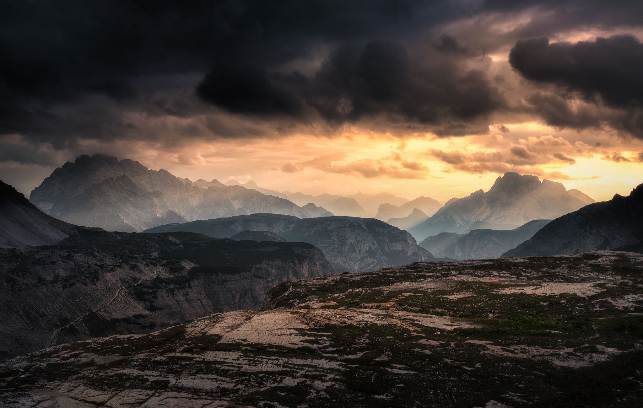 Download 2048x1300 Dark Clouds, Mountains, Hills, Sky Wallpaper