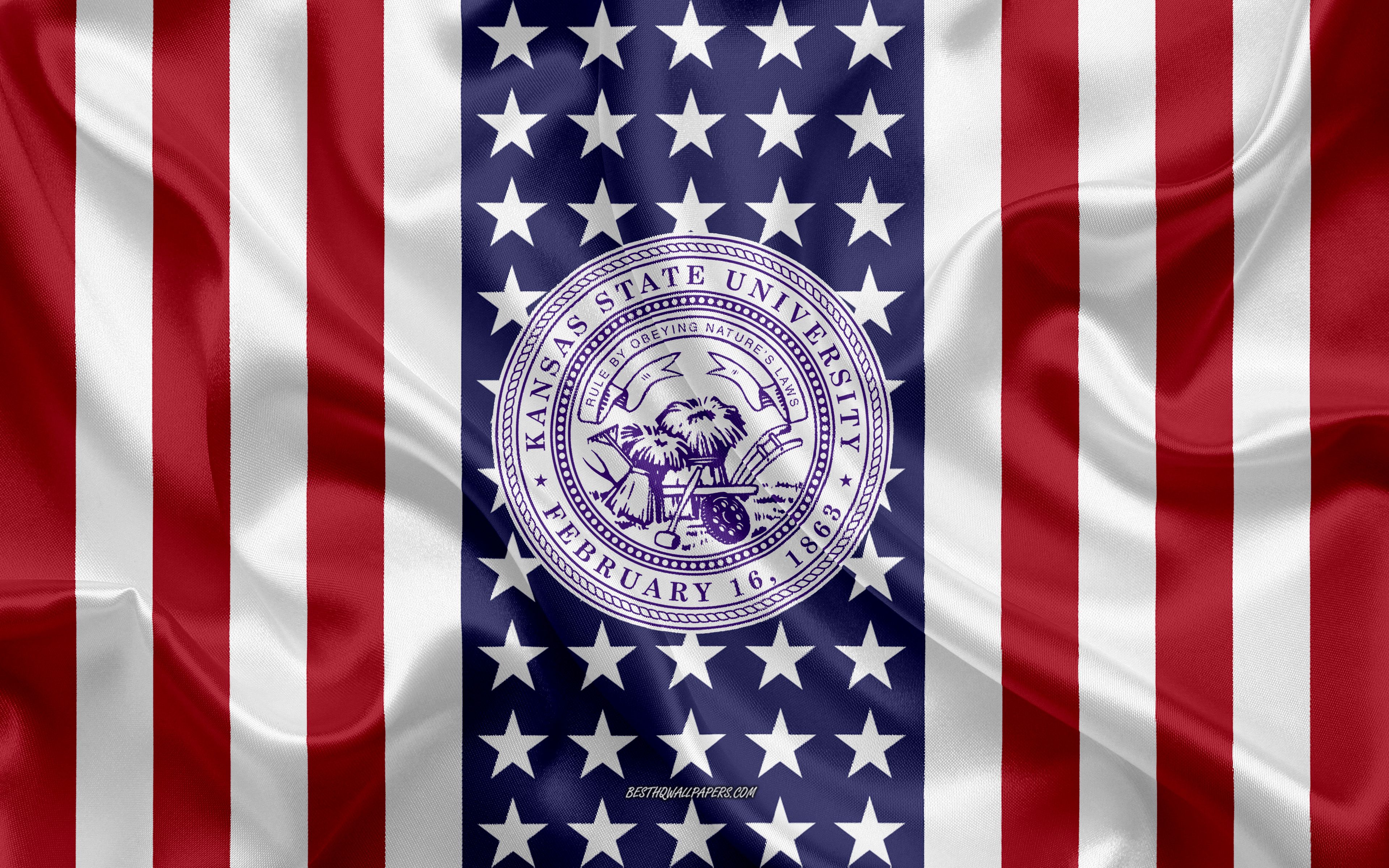Download wallpaper Kansas State University Emblem, American Flag, Kansas State University logo, Manhattan, Kansas, USA, Kansas State University for desktop with resolution 3840x2400. High Quality HD picture wallpaper