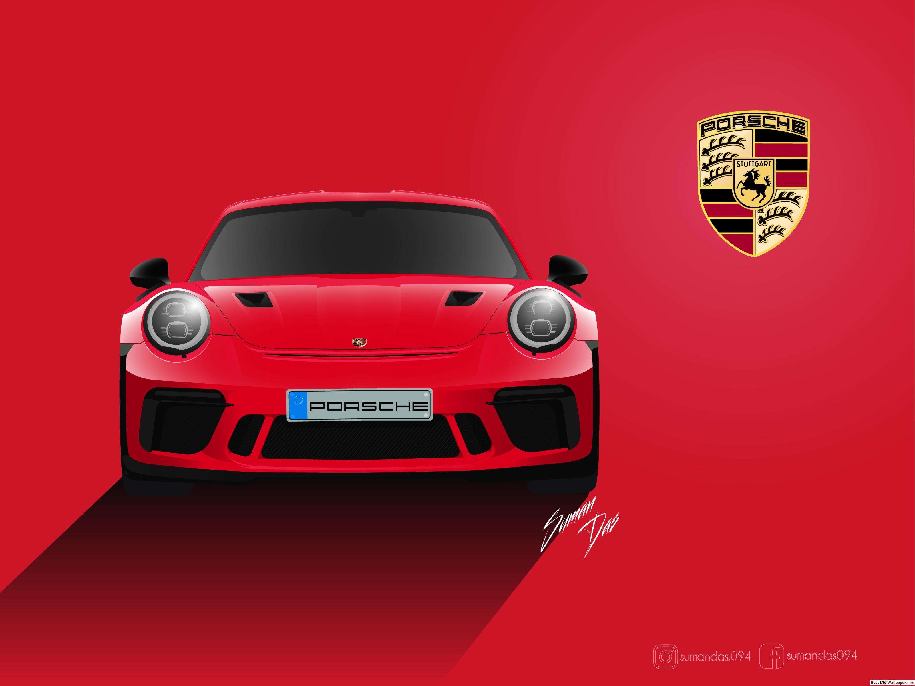 Artistic red Porsche HD wallpaper download