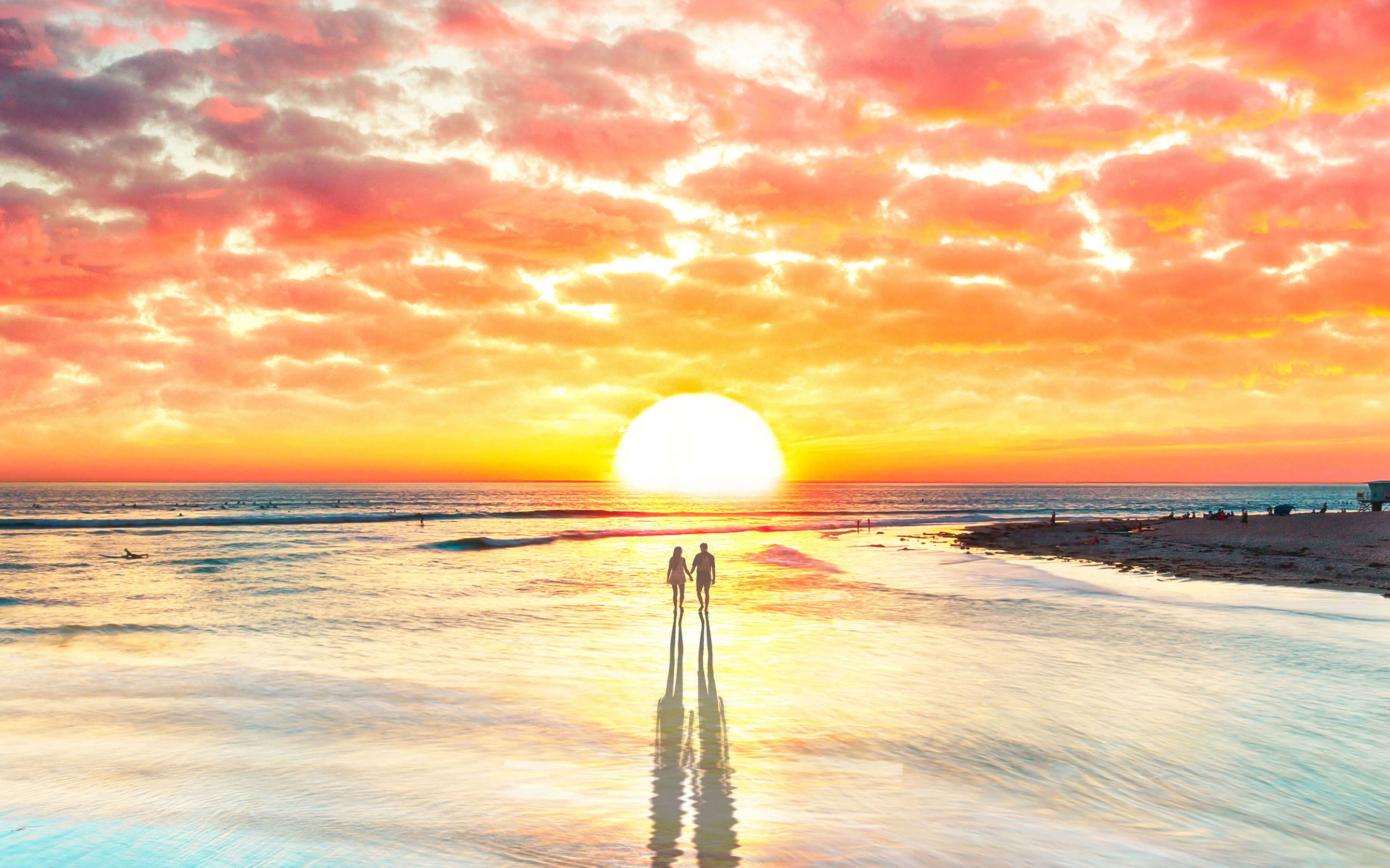 Beach Couple Watching Sunset 4k Macbook Pro Retina HD 4k Wallpaper, Image, Background, Photo and Picture