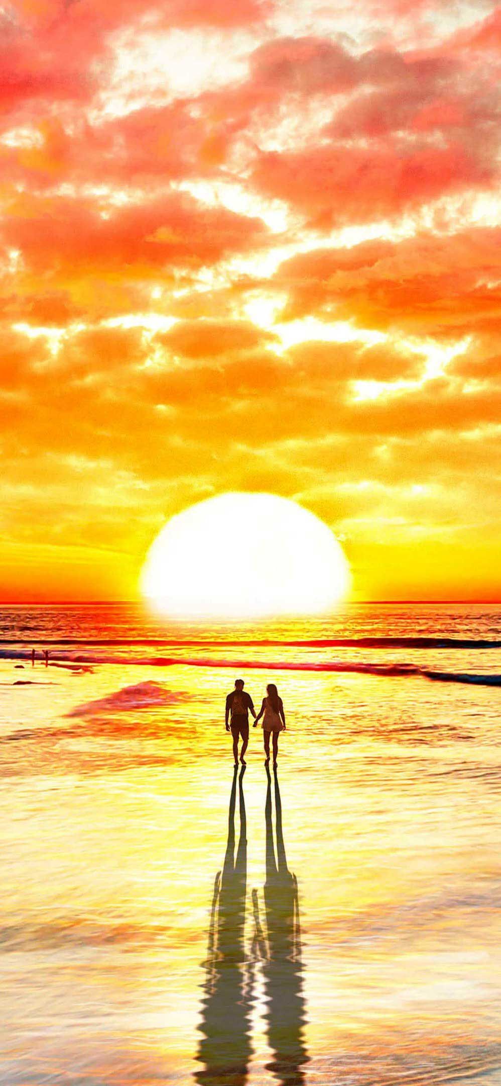 iPhone Wallpaper beach couple watching sunset k HD. Beach wallpaper iphone, Couple beach, Best nature wallpaper