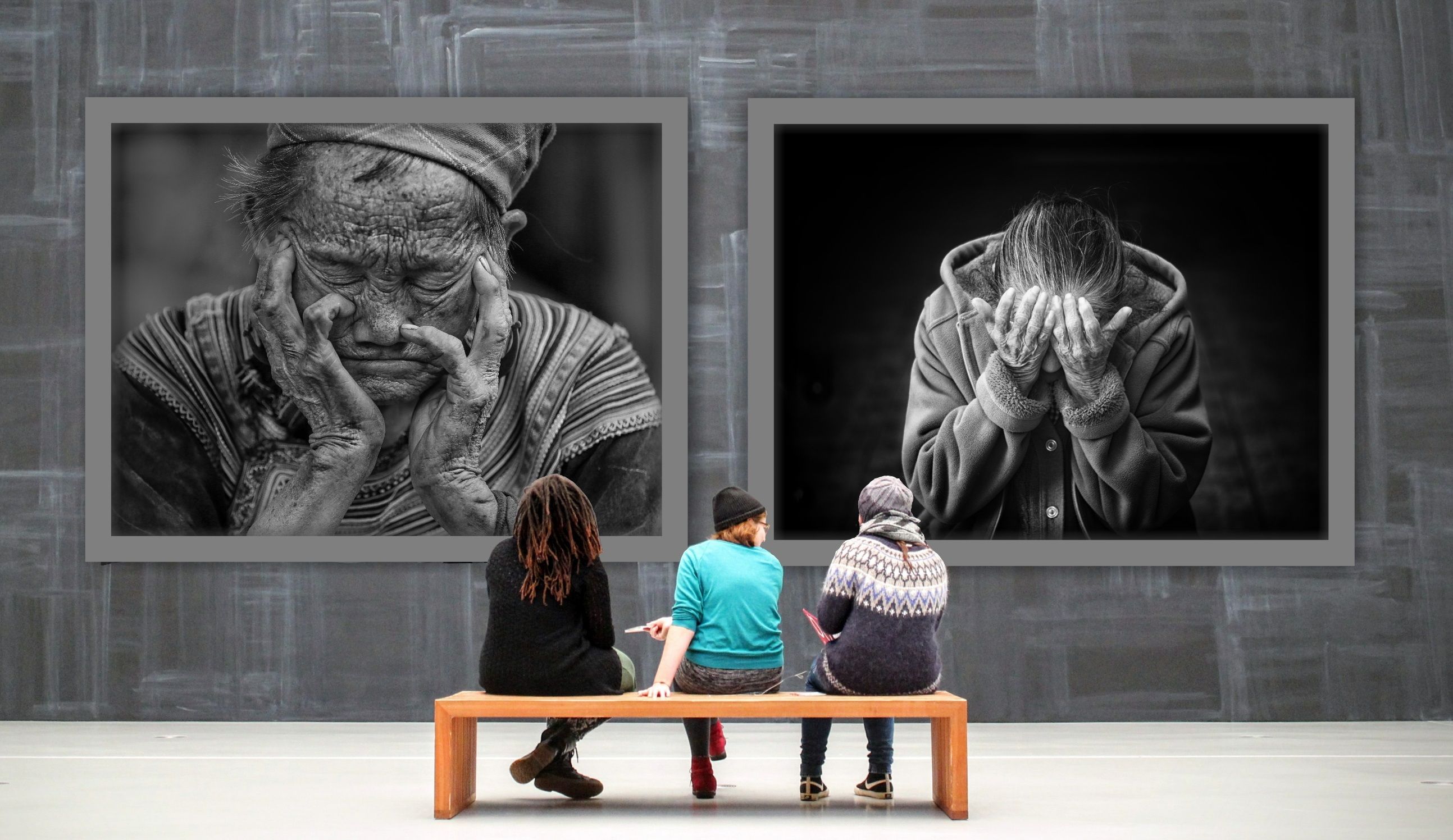 Exhibit People Sadness Sitting Wallpaper:2587x1496